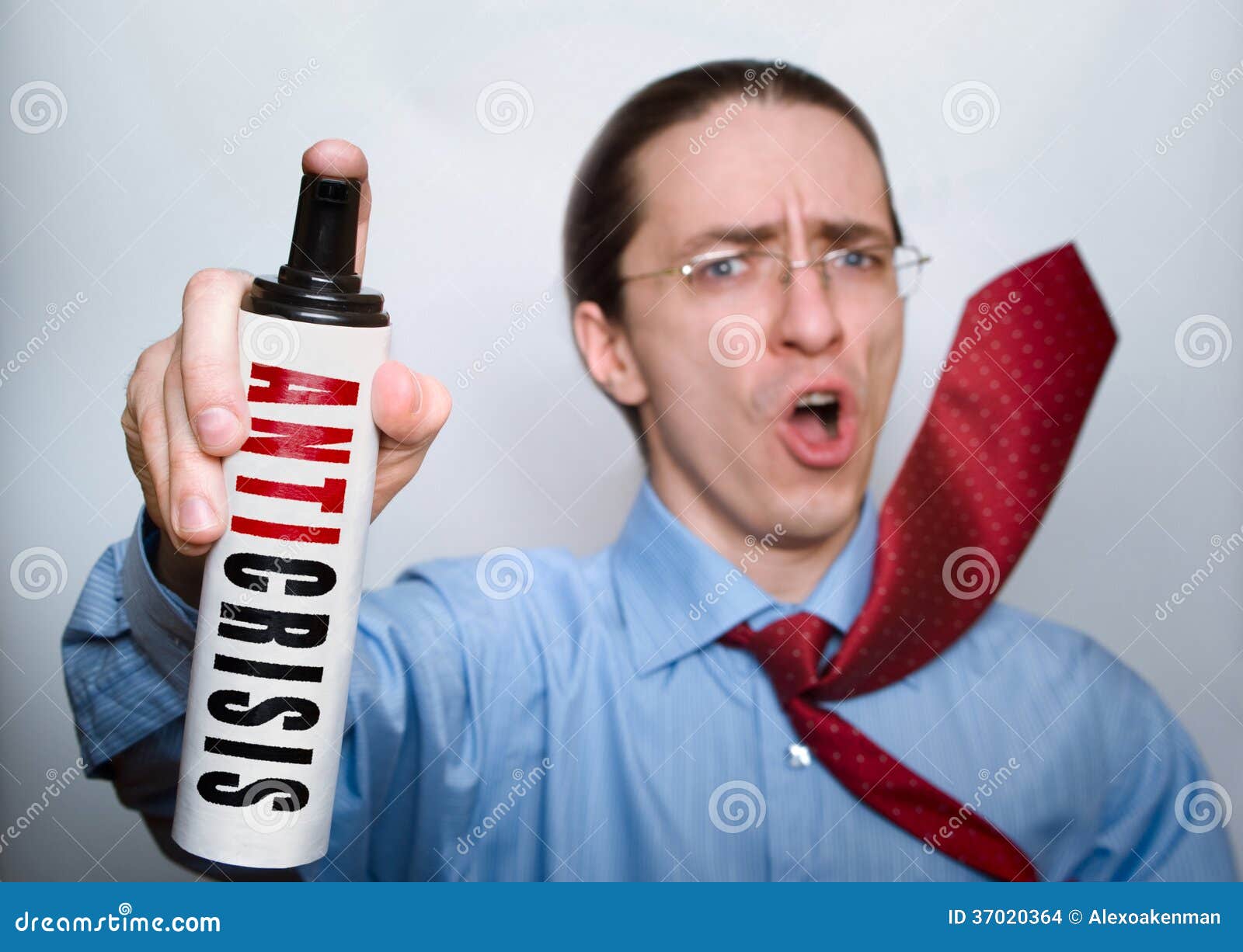 Businessman with Anticrisis Spray. Stock Photo Image of decision 37020364