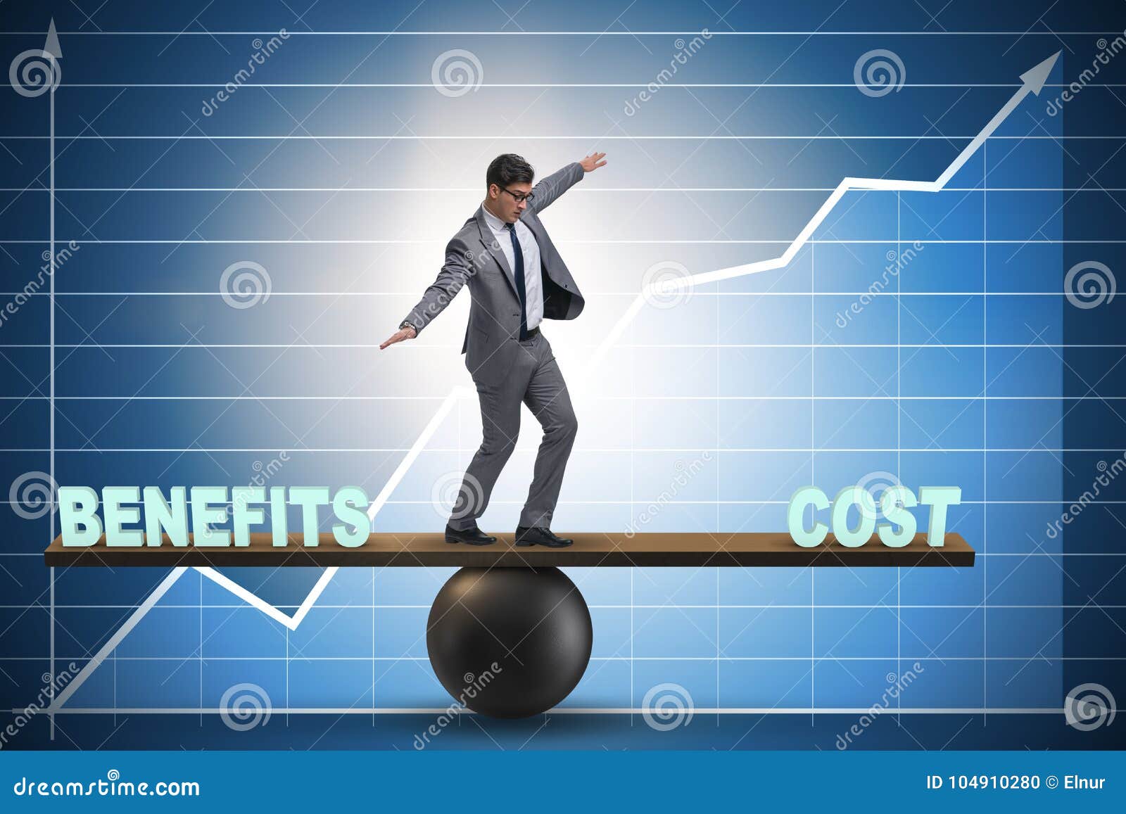 Businessman Balancing between Cost and Benefit in Business Conce Stock