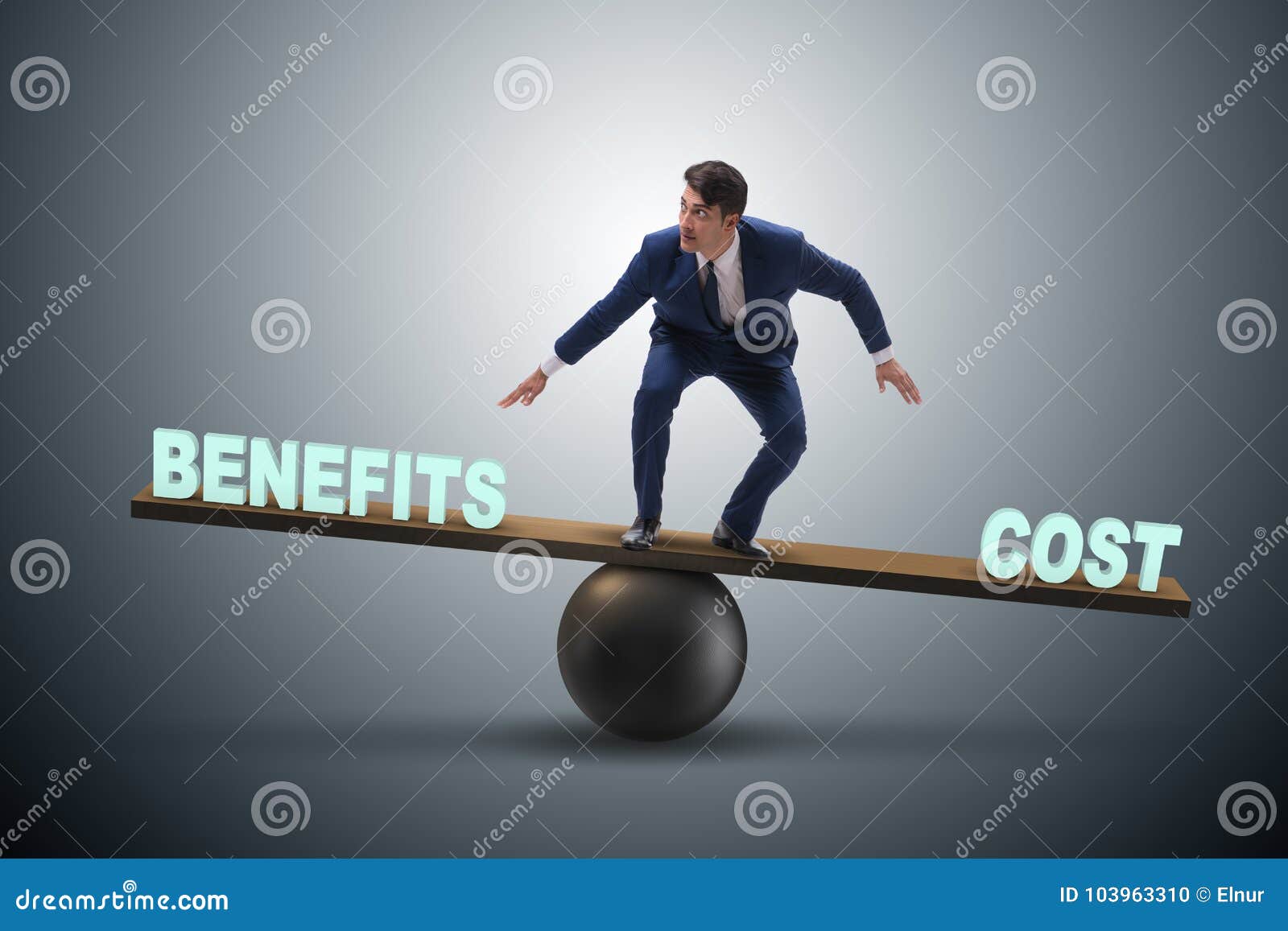 businessman balancing between cost and benefit in business conce