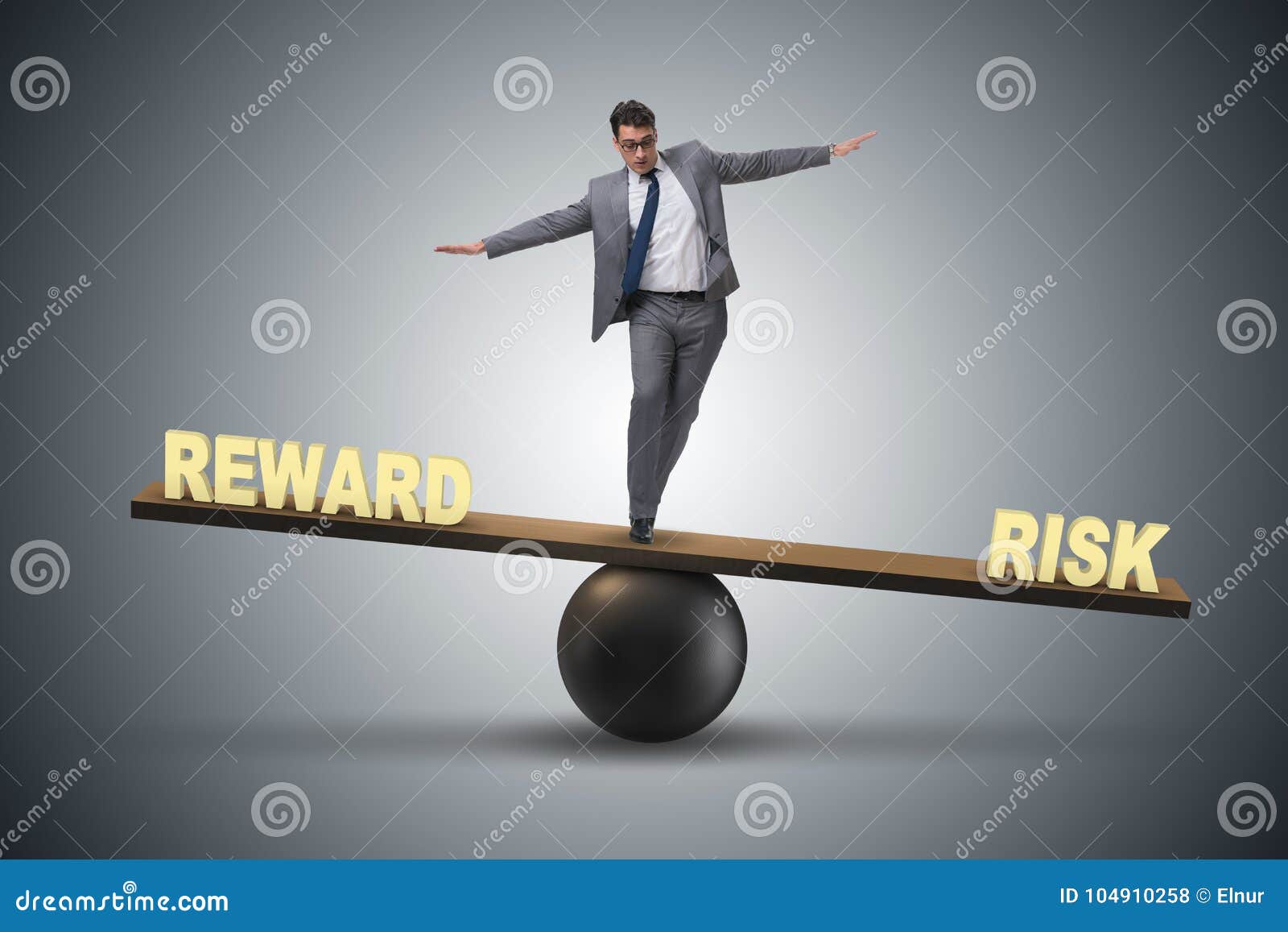the businessman balancing between reward and risk business concept