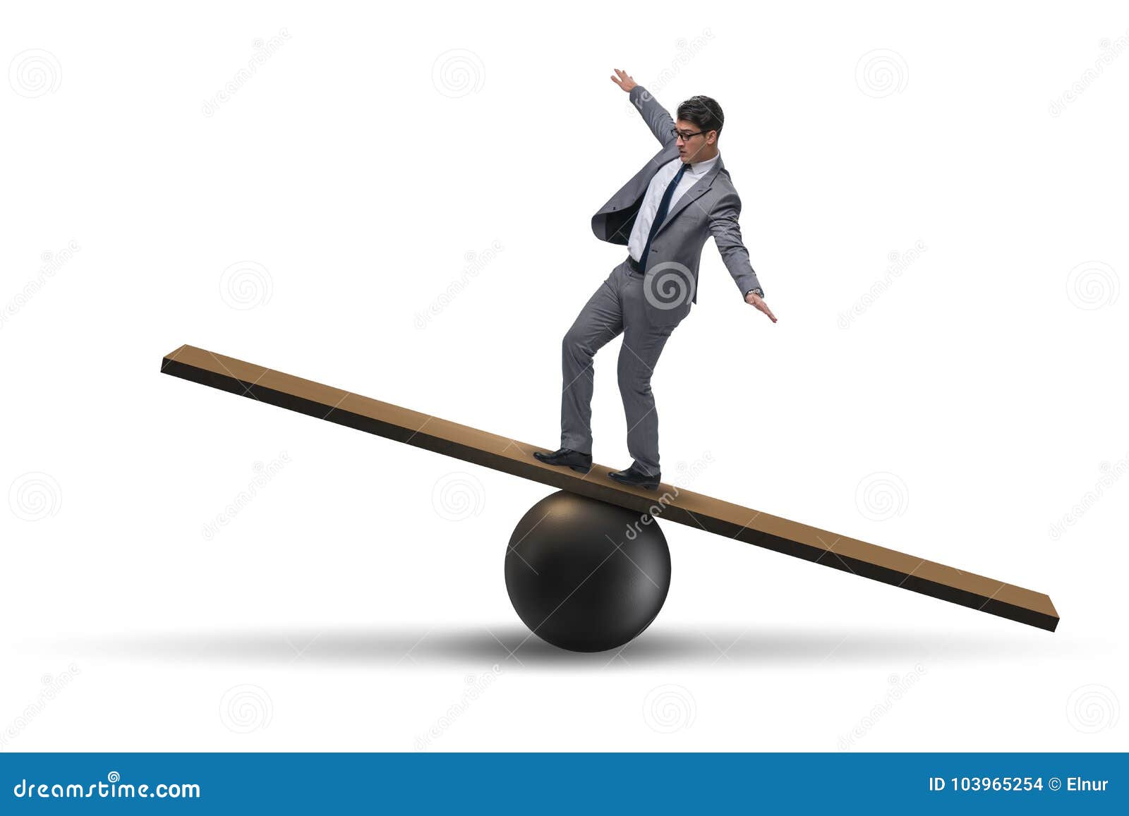 the businessman balancing on seesaw in uncertainty concept