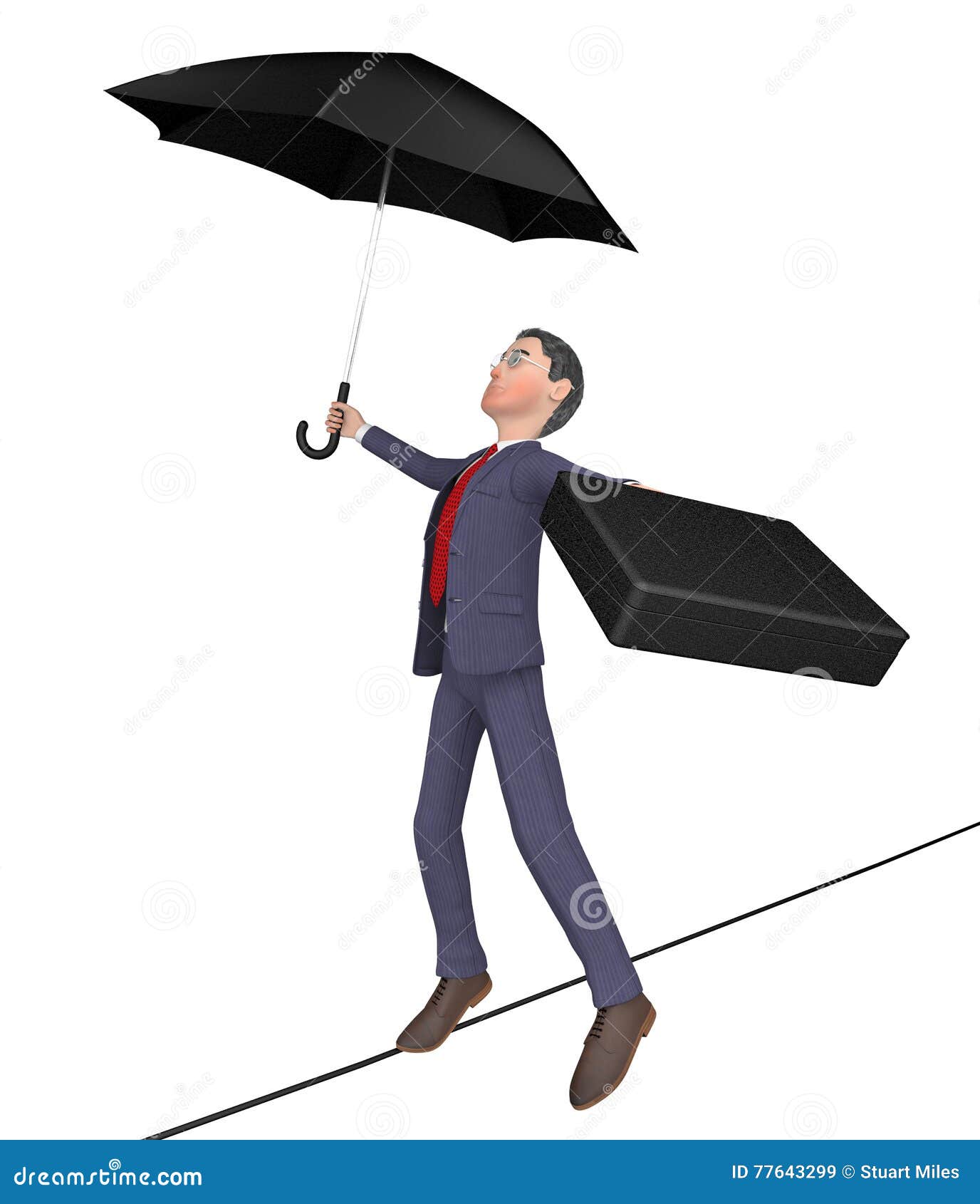 Businessman Balancing Shows Tightrope Walker and Balanced 3d