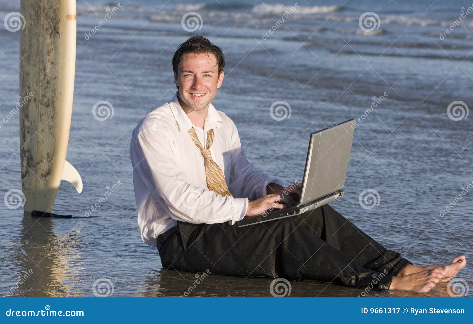 Businessman at Beach stock image. Image of outside, working - 9661317