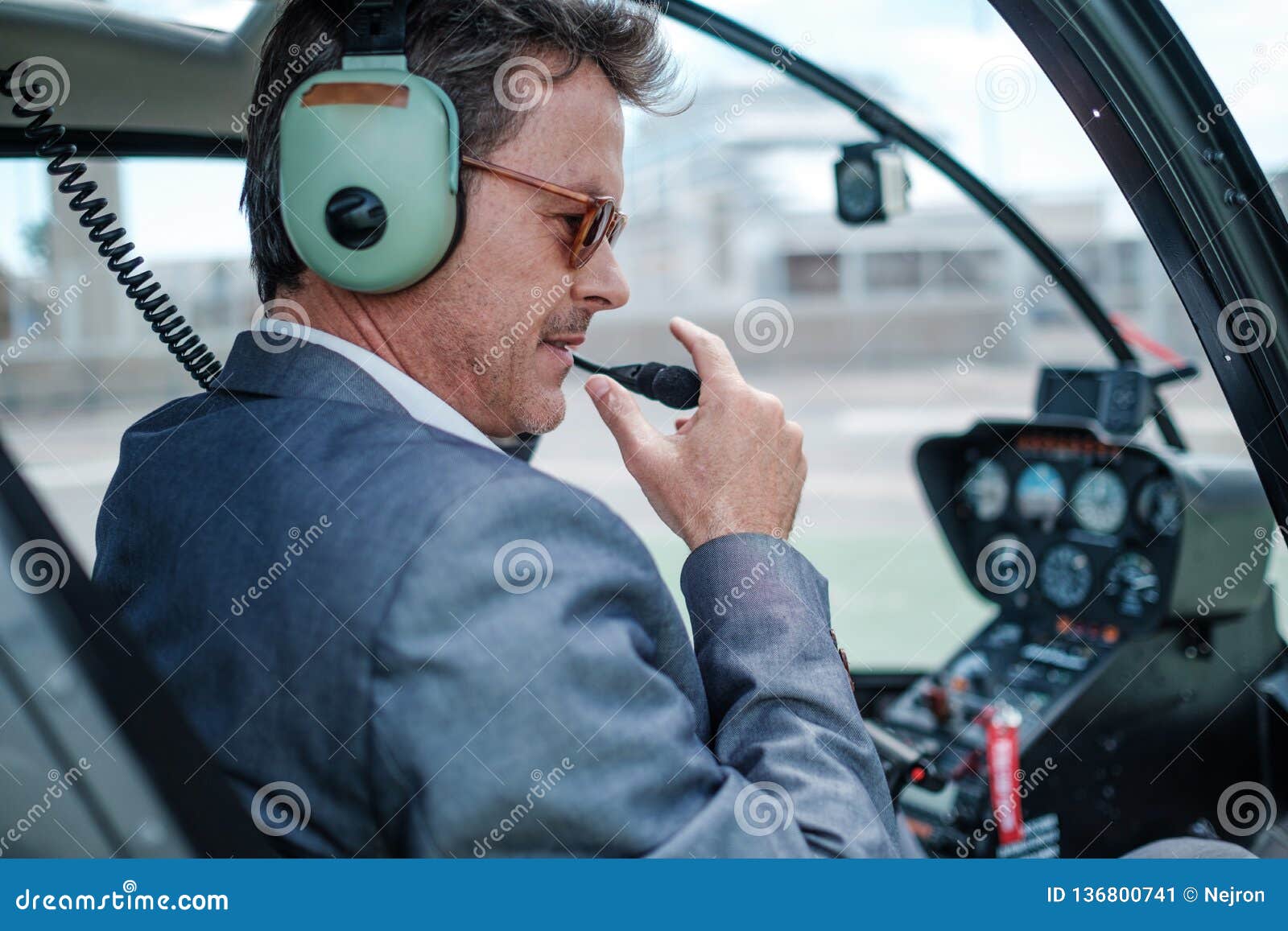 Businessman Behind Steering Wheel of His Helicopter Stock Image Image