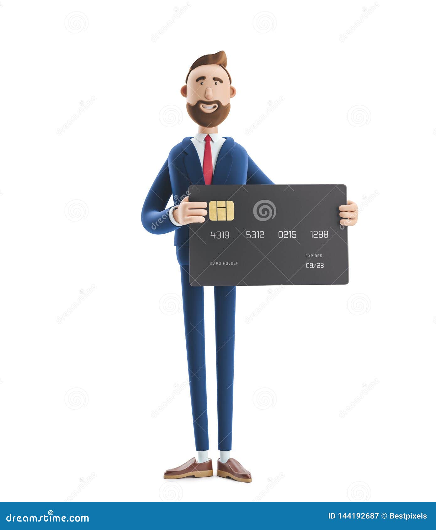 3d . businessman billy with black credit card.