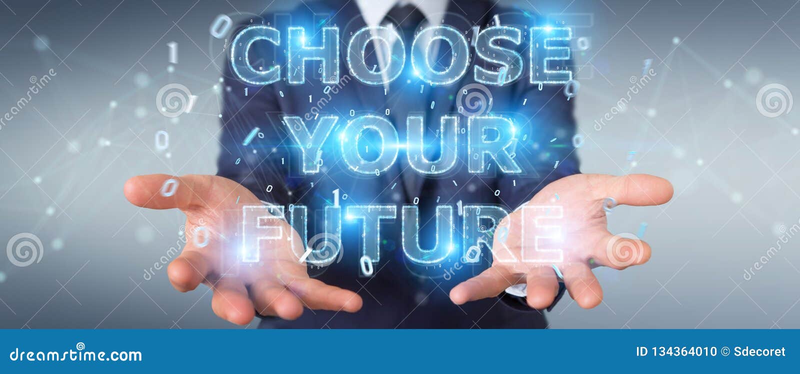 Businessman Using Future Text Interface 3D Rendering Stock Illustration