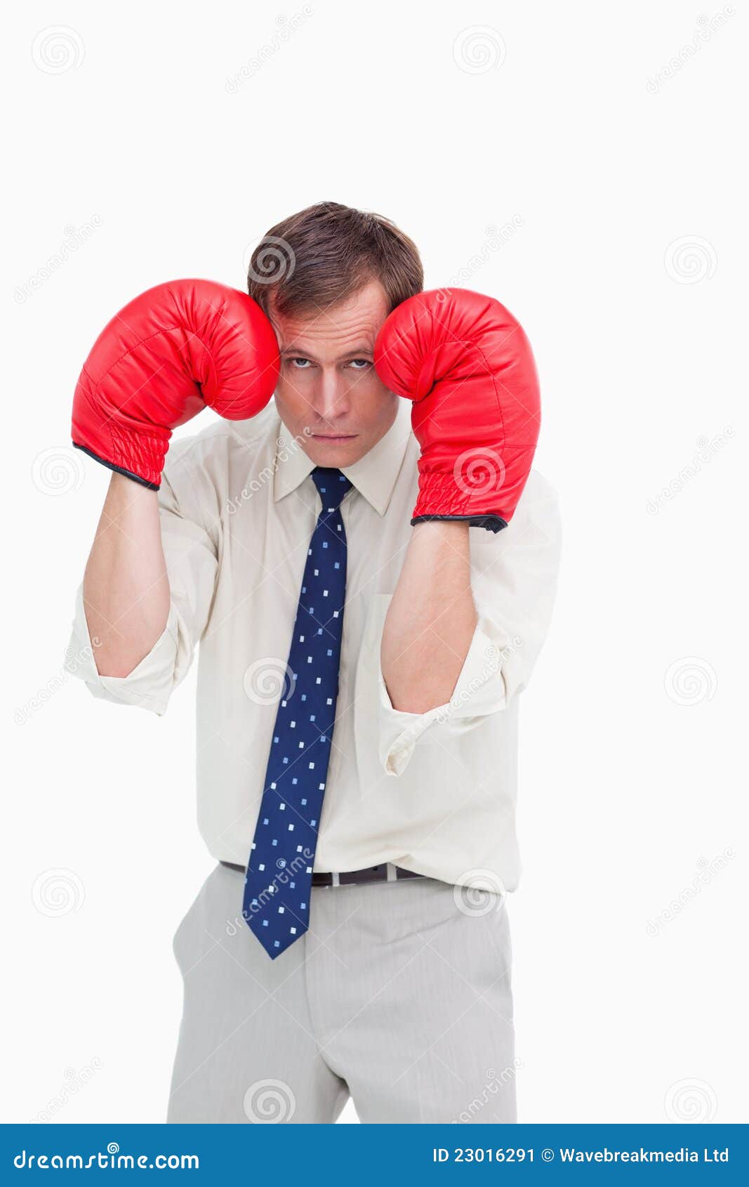 Businessman with Boxing Gloves Taking Cover Stock Image Image of