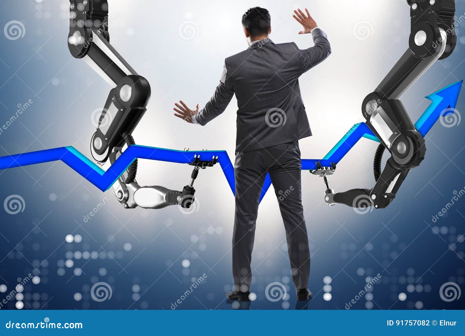 The Businessman in Business Concept with Robotic Arm Stock Photo