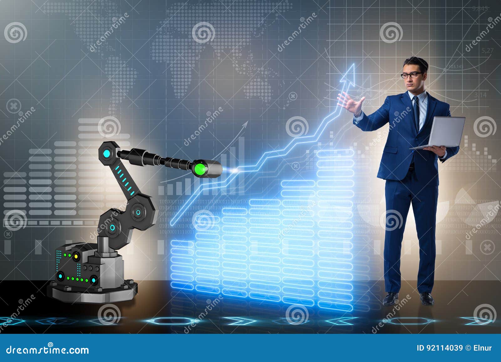 The Businessman in Business Concept with Robotic Arm Stock Image