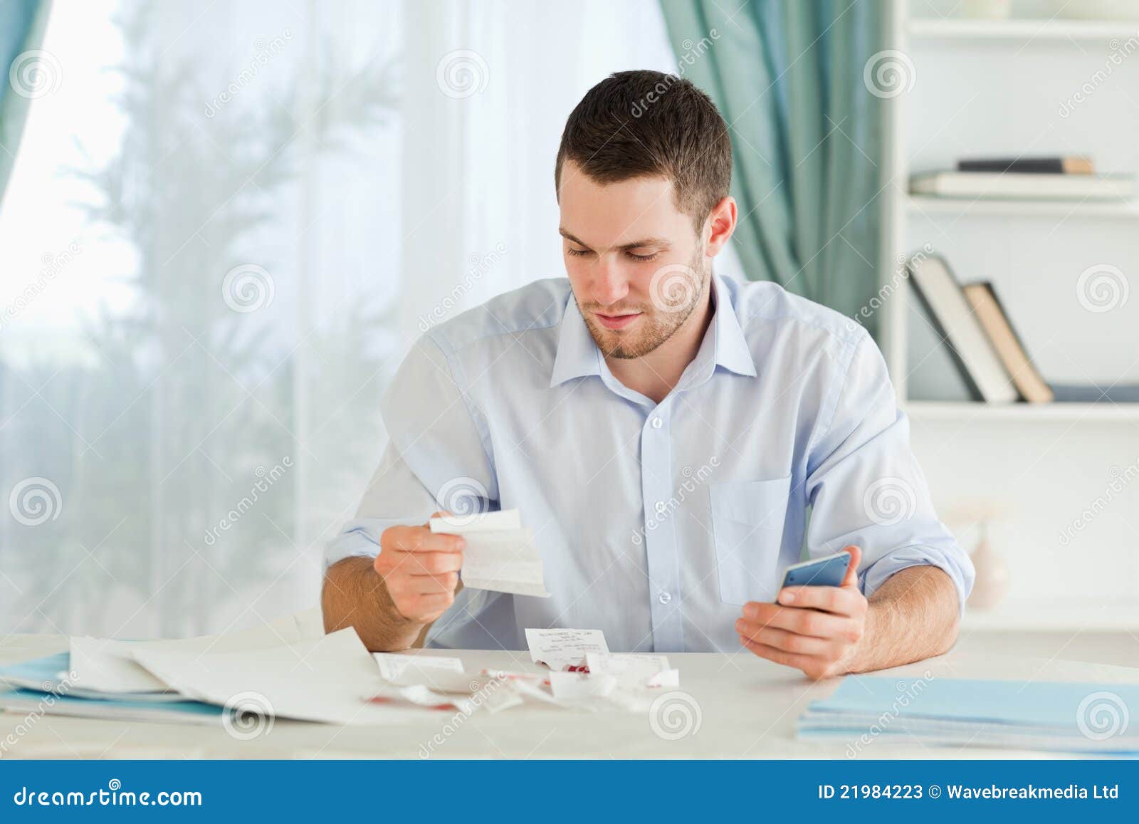 Businessman with Calculator Checking Bills Stock Image - Image of ...