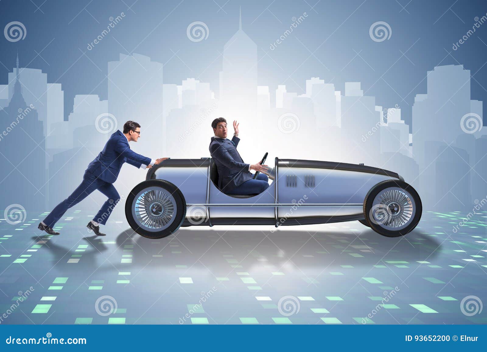 The Businessman Car Pushing in Teamwork Concept Stock Photo Image of