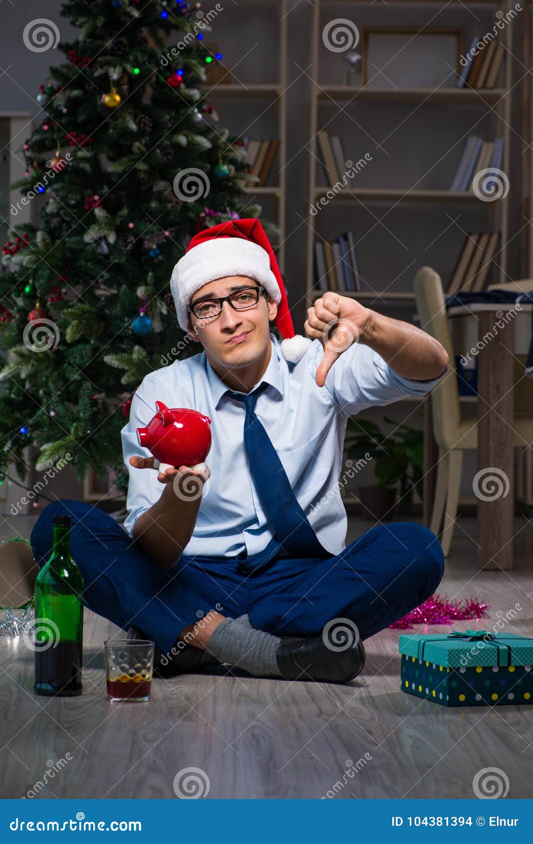 The Businessman Celebrating Christmas At Home Alone Stock Photo - Image