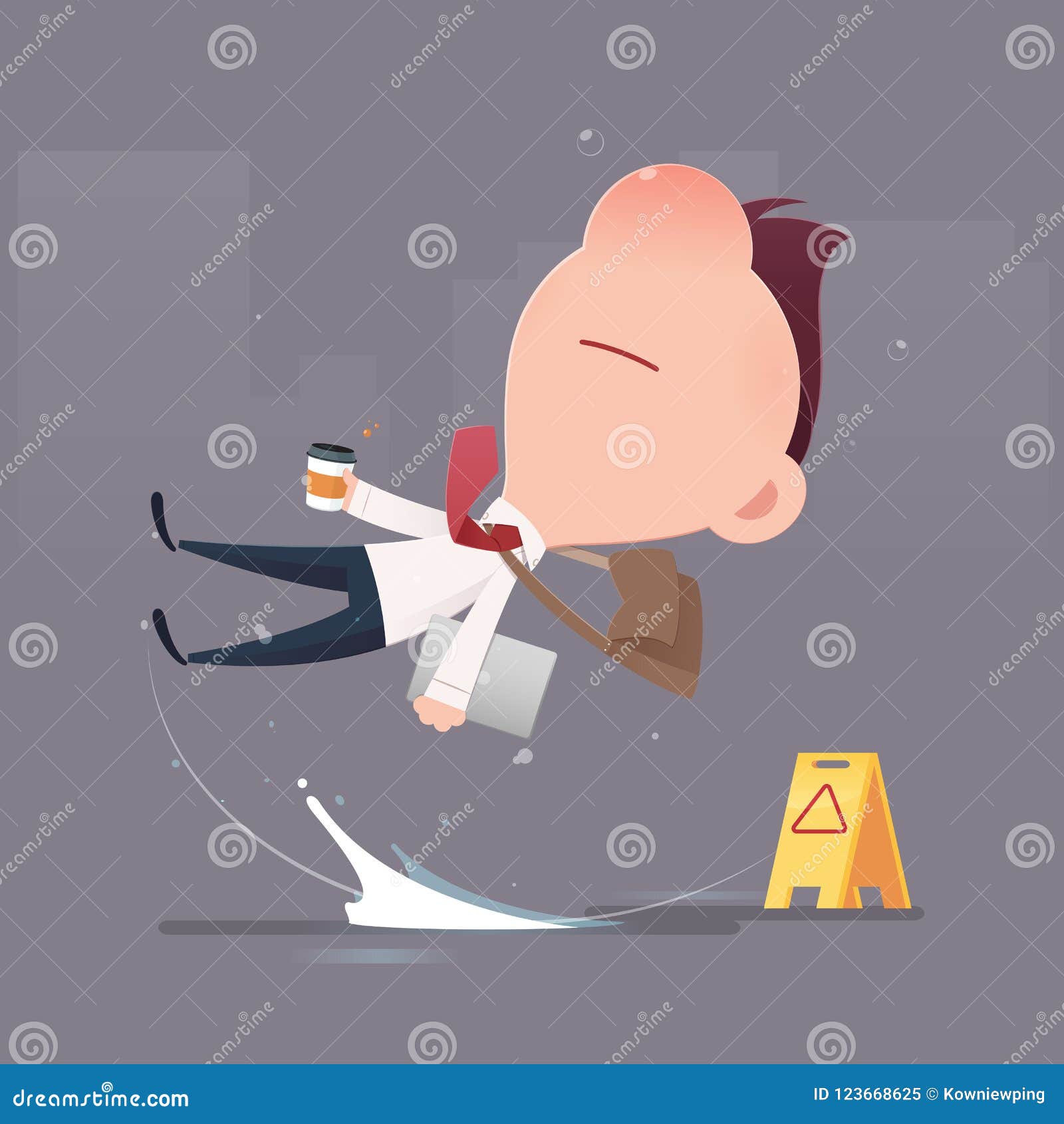 businessman character slipped on a water puddle.