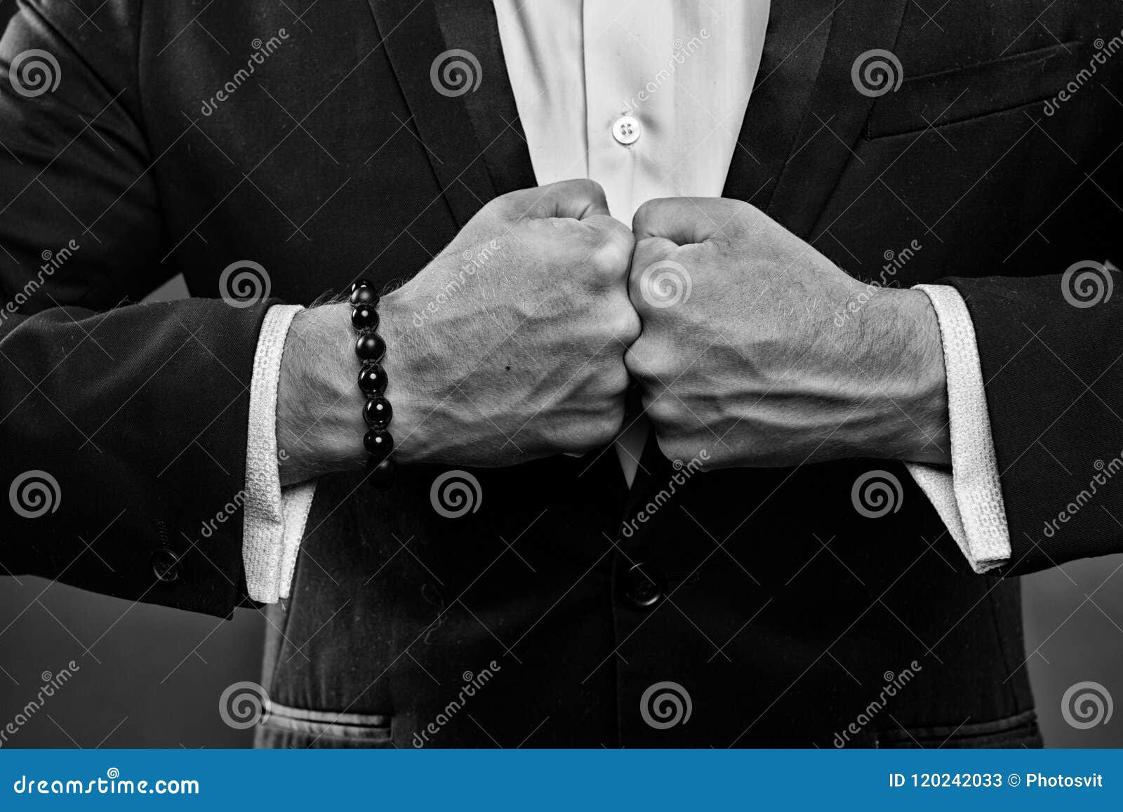 Businessman Clenching Fists, Hidden Aggression Concept. Man in Smart ...