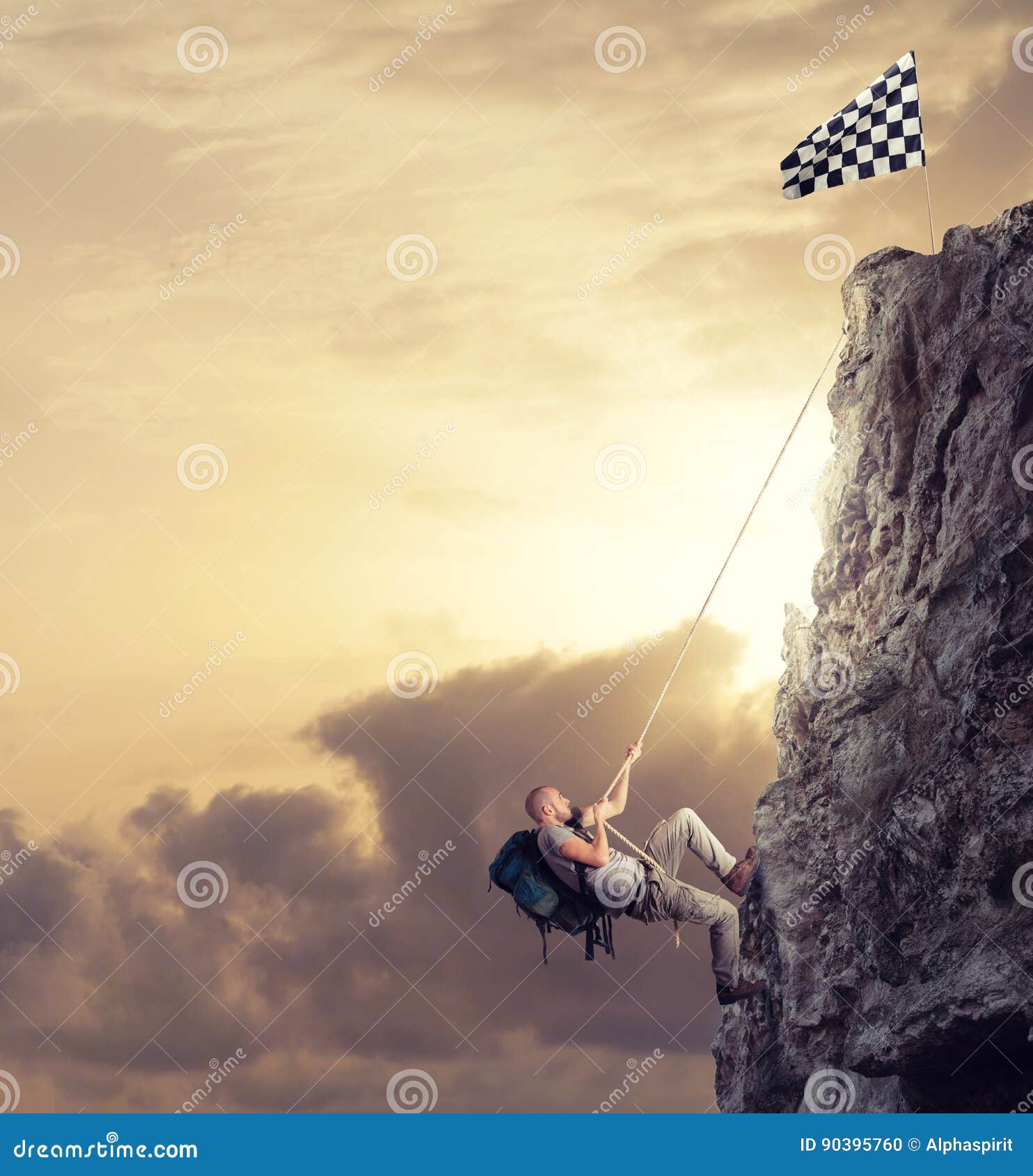 businessman climb a mountain to get the flag. achievement business goal and difficult career concept