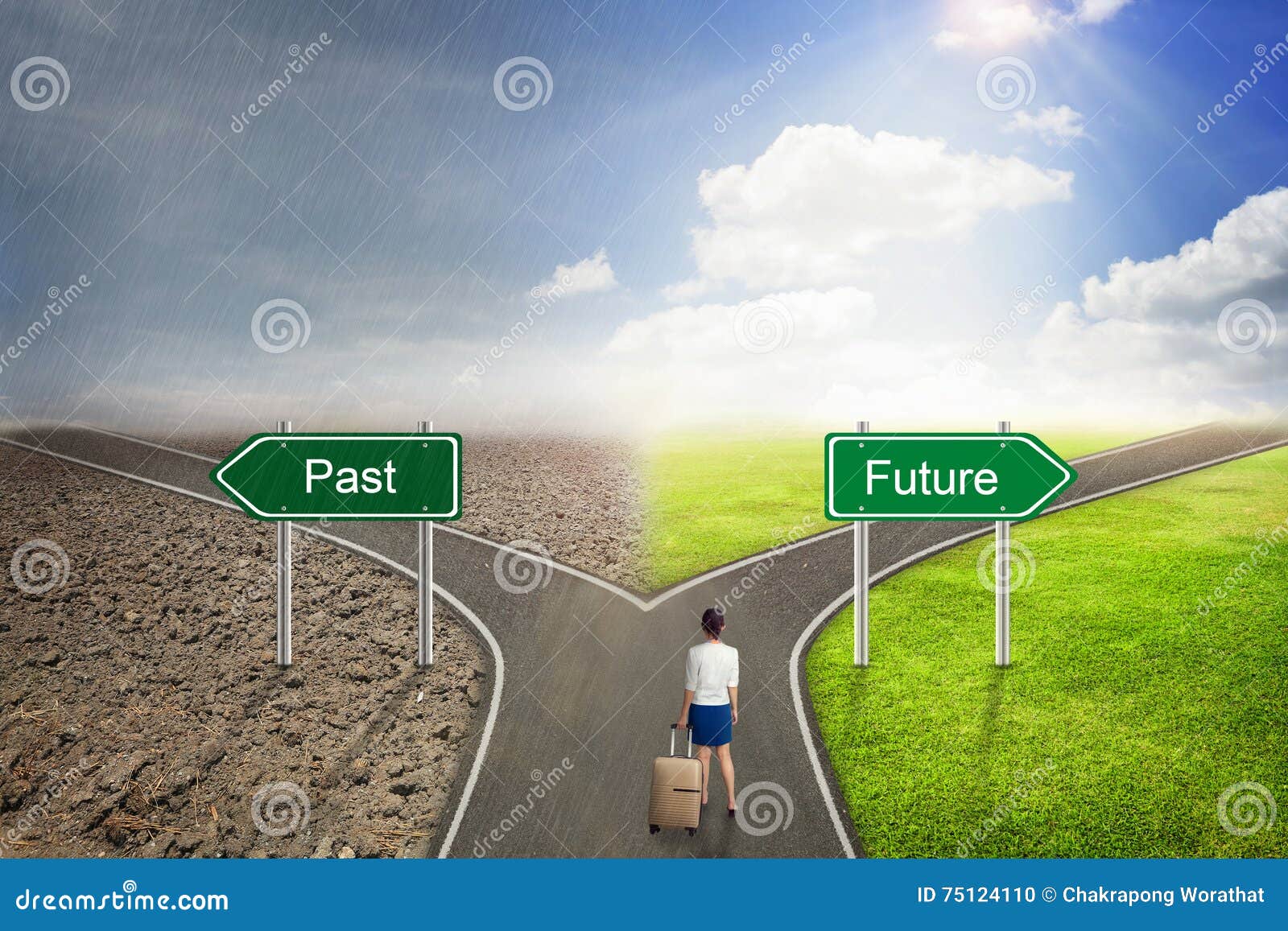 businessman concept, past or future road to the correct way.