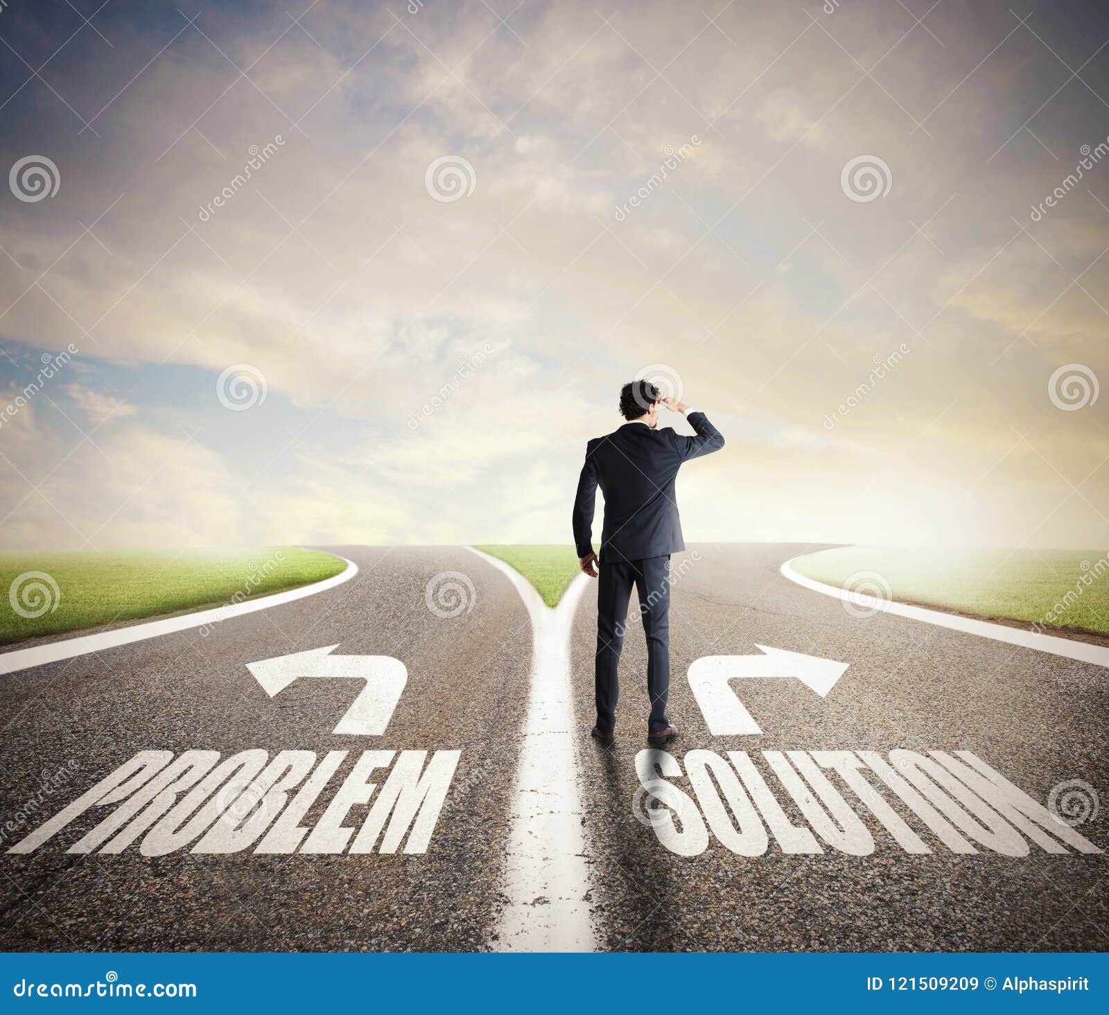 businessman at a crossroads he chooses the correct way concept of