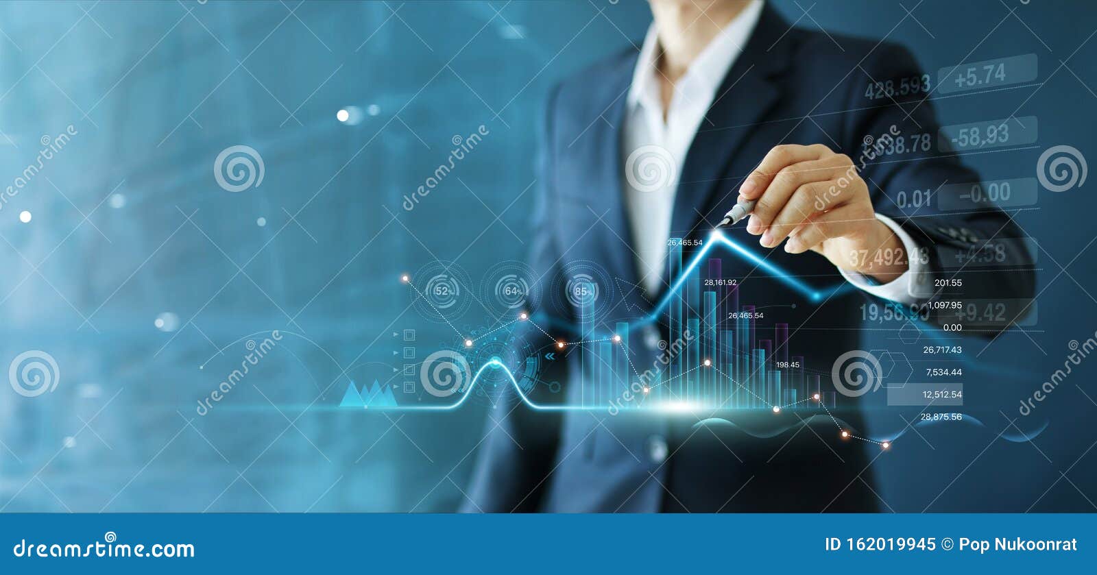 businessman draw growth graph and progress of business and analyzing financial and investment data ,business planning and strategy