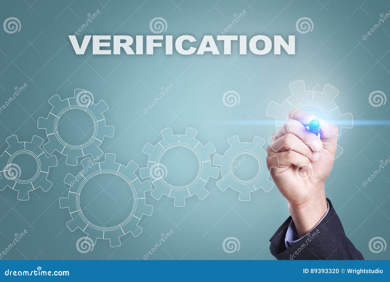 businessman drawing on virtual screen. verification concept