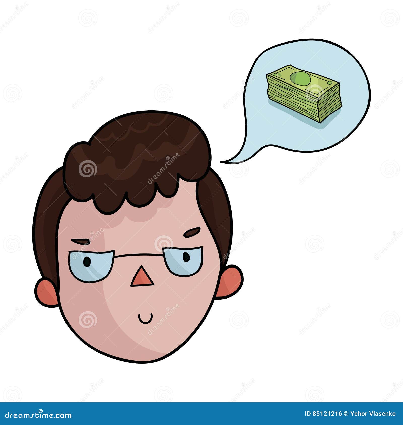 Businessman Dreaming about Money Icon in Cartoon Style Isolated on