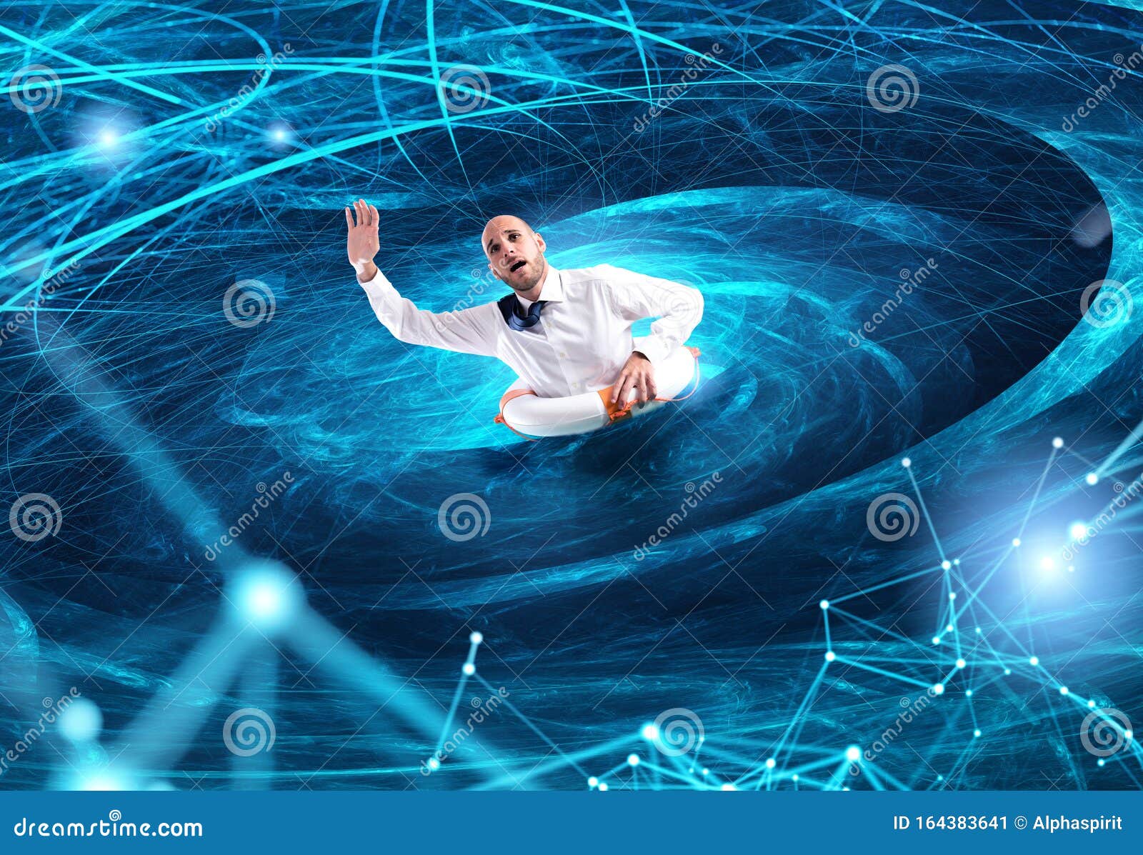businessman is drowning in a internet storm. concept of internet addiction and overwork