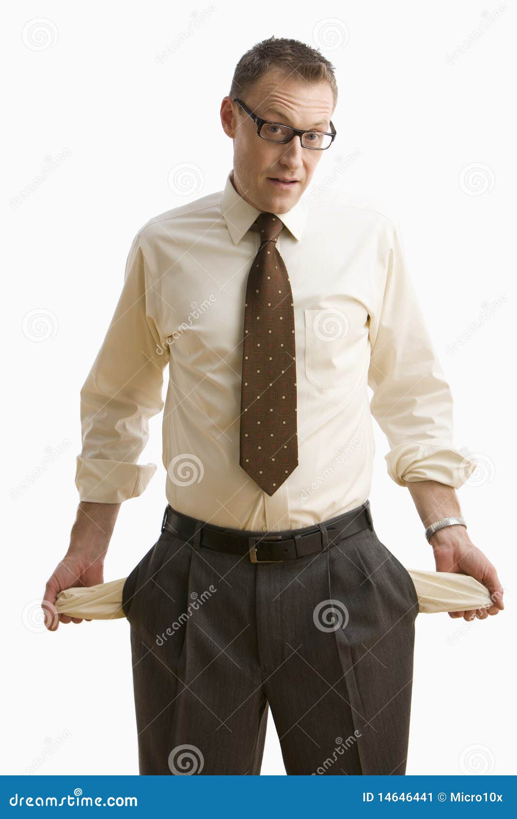 Businessman Emptying His Pockets Isolated Stock Image Image of