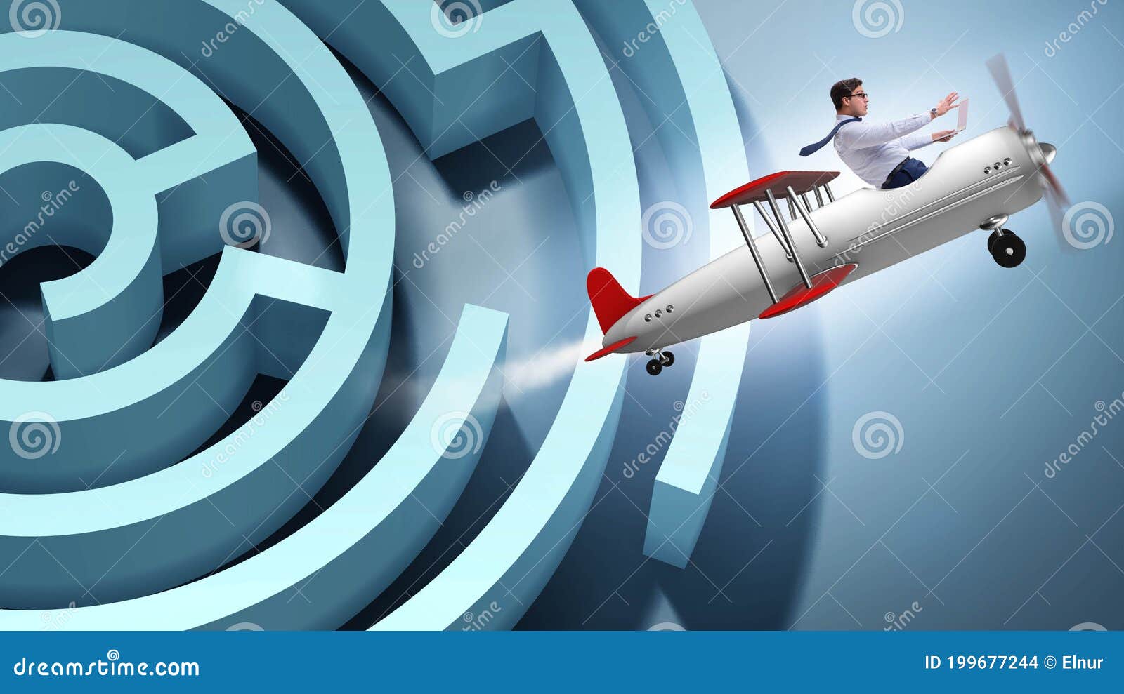 Businessman Escaping from Maze on Airplane Stock Photo Image of