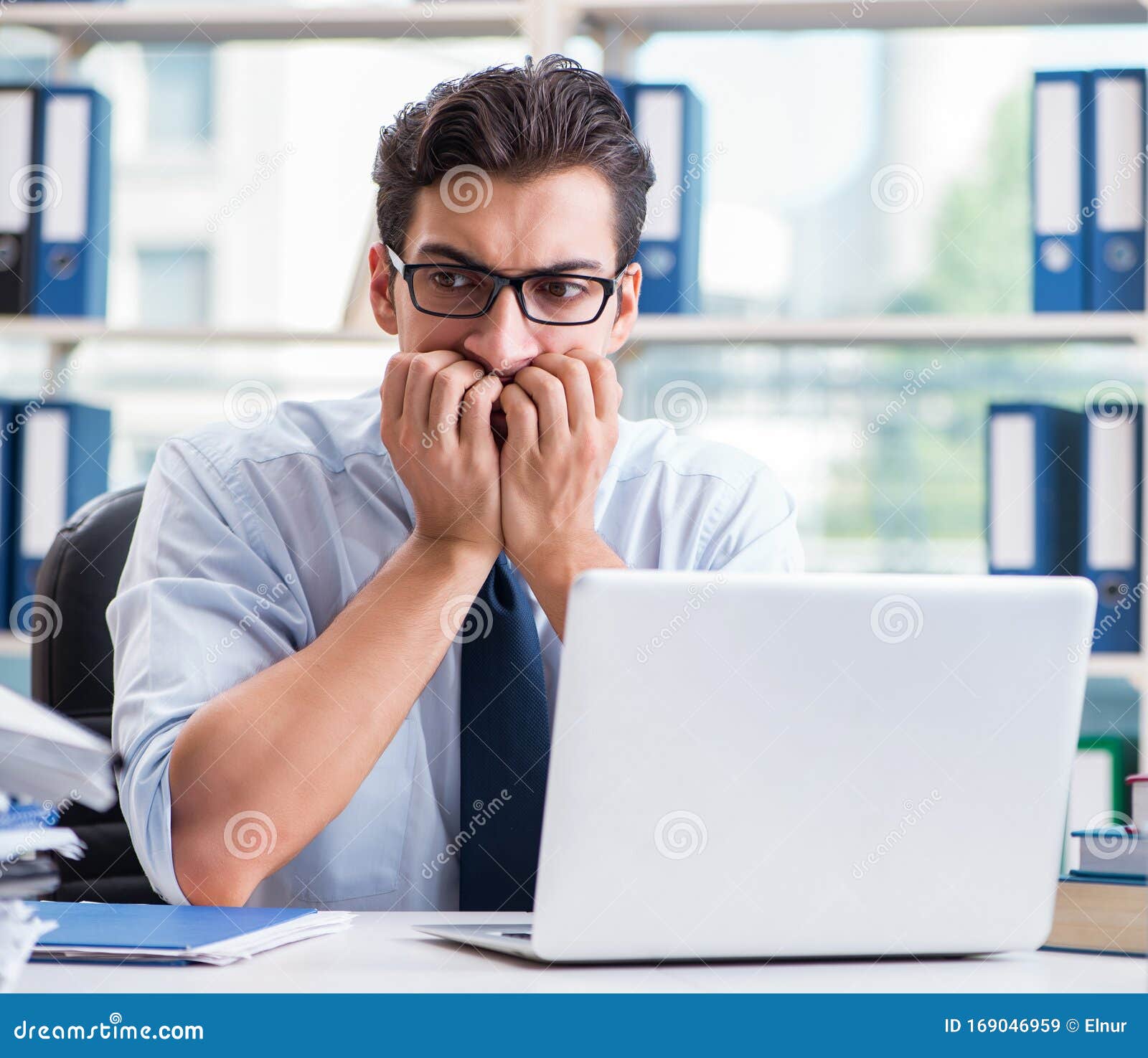 Businessman with Excessive Work Paperwork Working in Office Stock Image