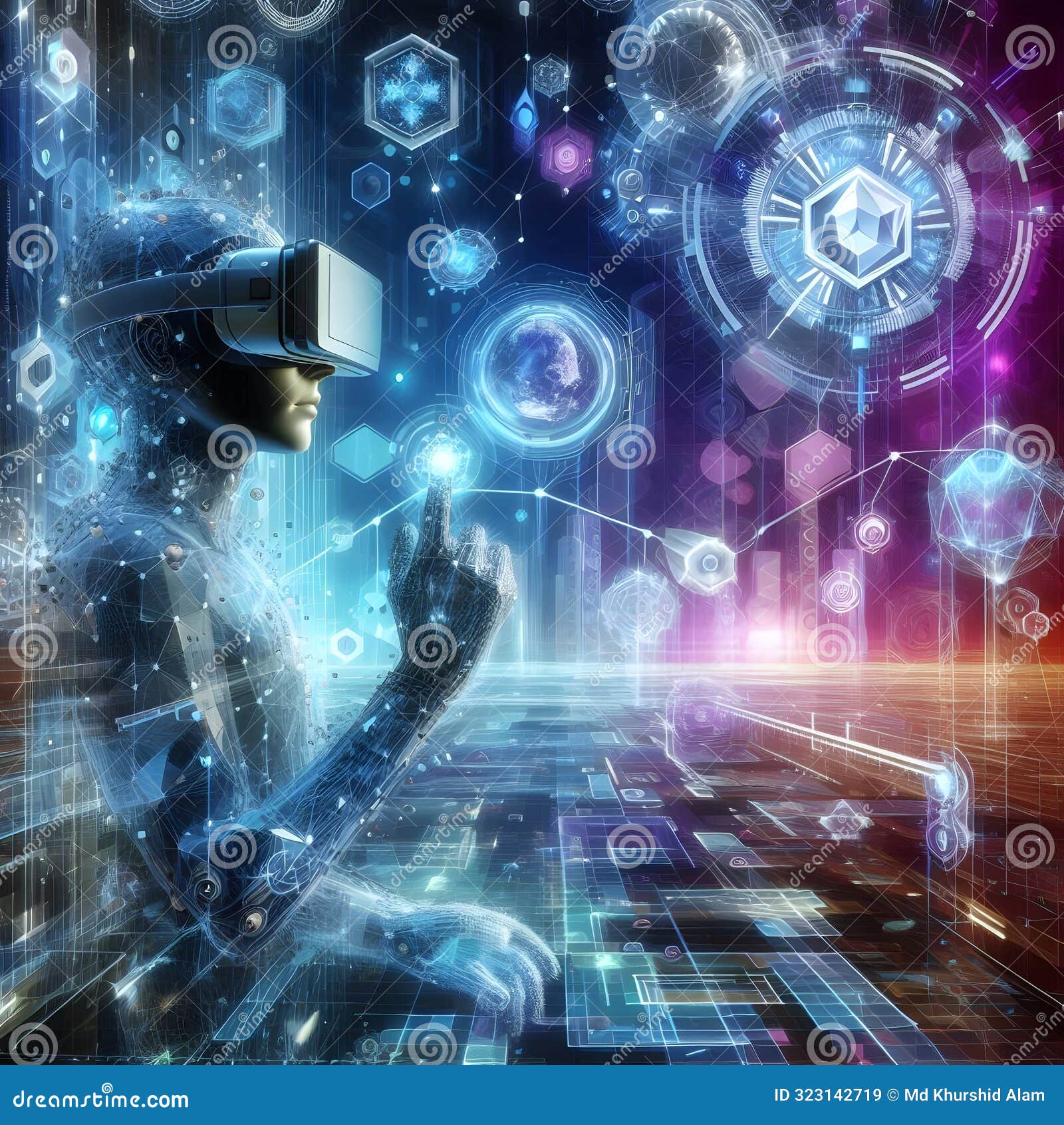 Businessman Exploring Virtual Reality Metaverse Blockchain and Cryptocurrency  World. Digital Bitcoin and Advanced Data Stock Illustration - Illustration  of virtual, data: 323142719