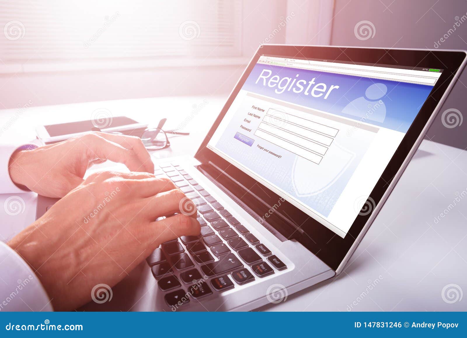 businessman filling online registration form