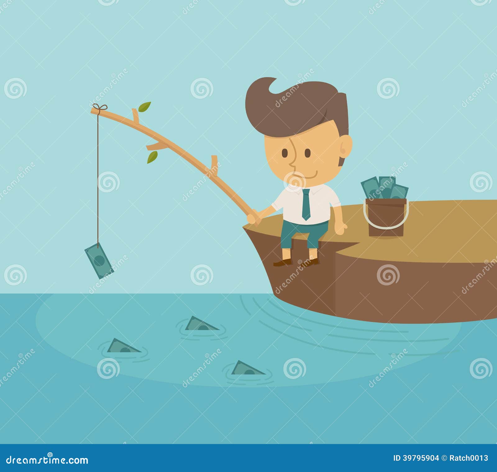 Businessman fishing dollar stock vector. Illustration of isolated
