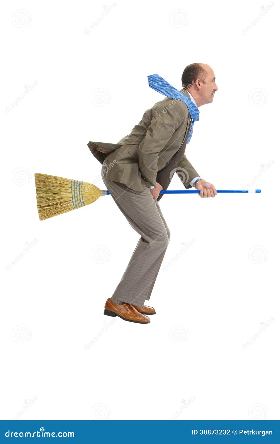 The Businessman Flies Over Air on a Broom Stock Photo - Image of ...