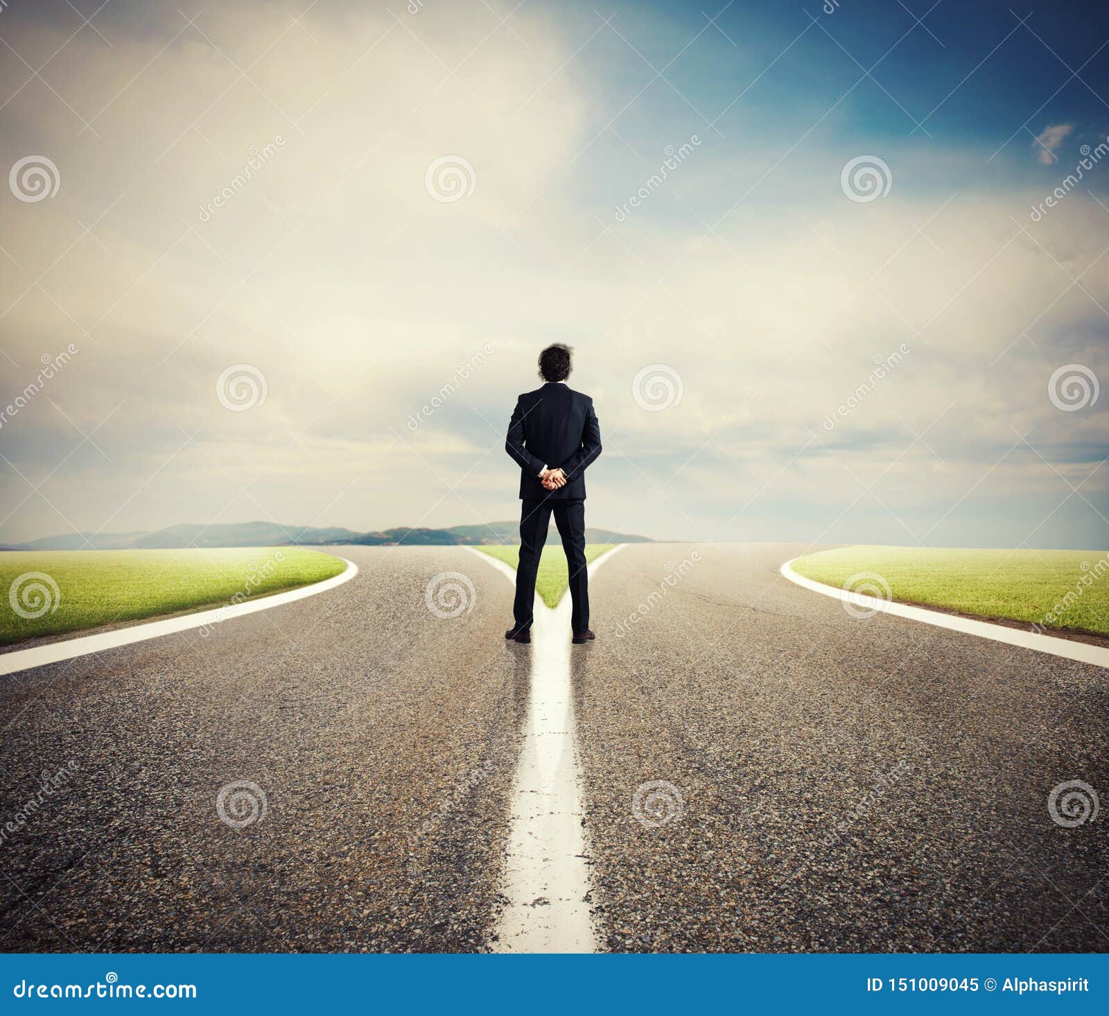 choices of a businessman at a crossroads. concept of decision