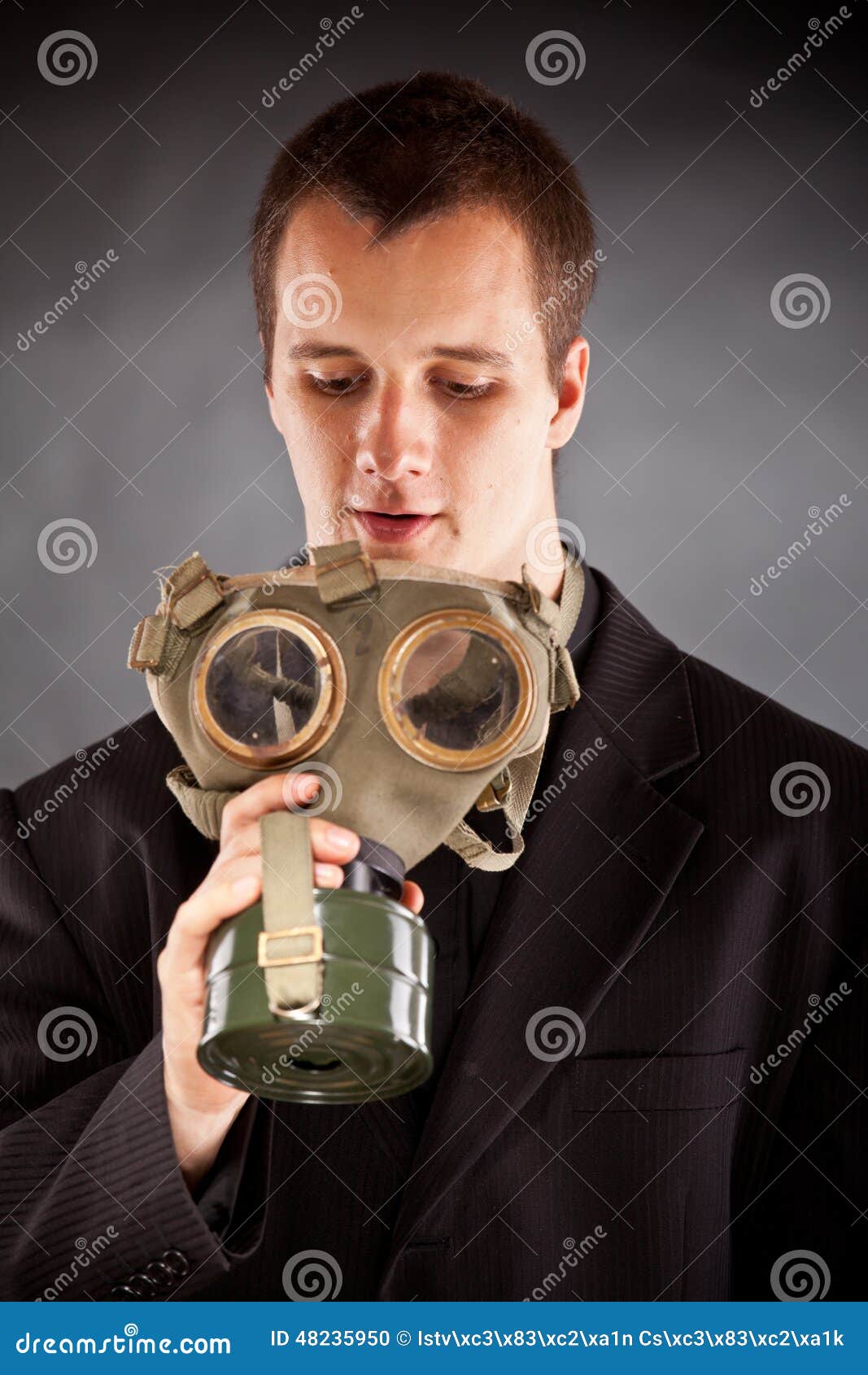 Businessman with gas mask stock photo. Image of breathe 48235950