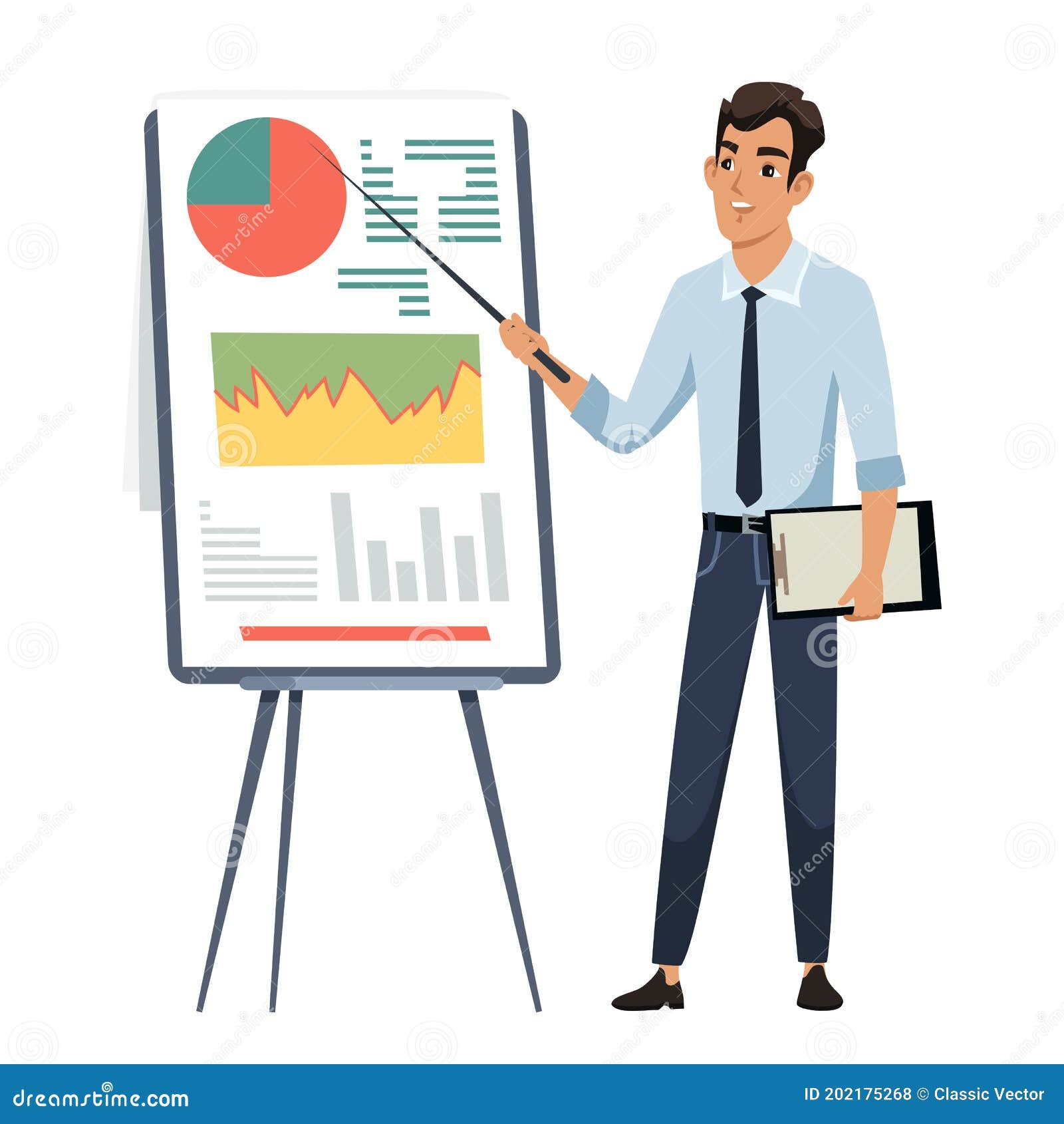Businessman Giving Presentation Flat Character. Man Presenting Project  Cartoon Illustration Stock Vector - Illustration of annual, person:  202175268