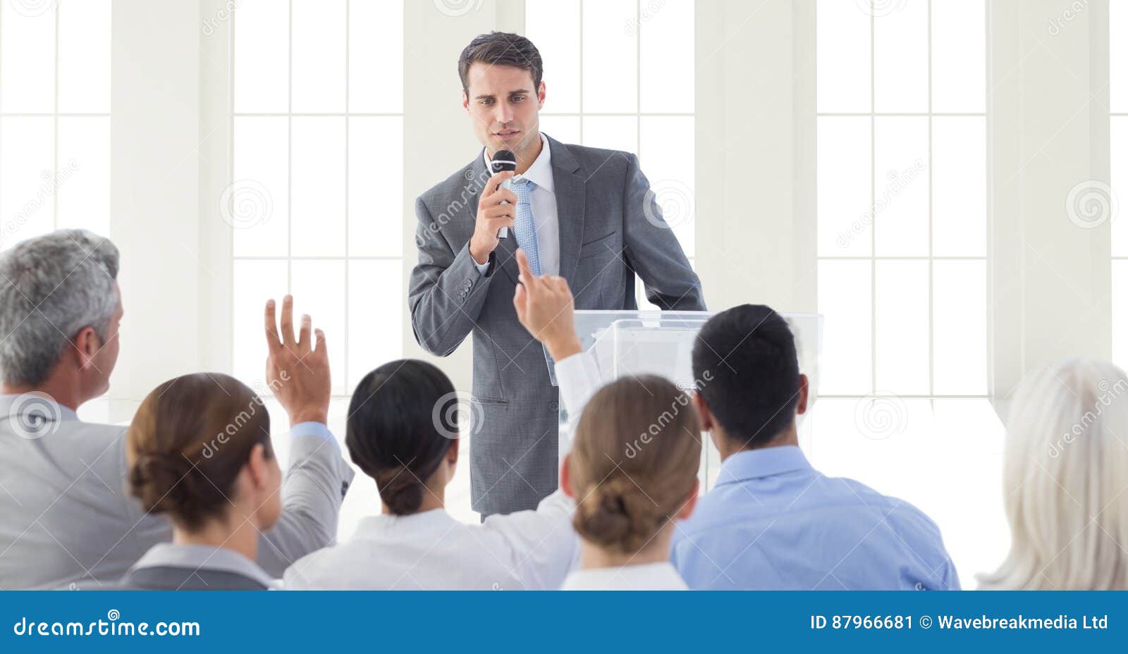 Businessman Giving a Speech in Conference Hall Stock Image  Image of
