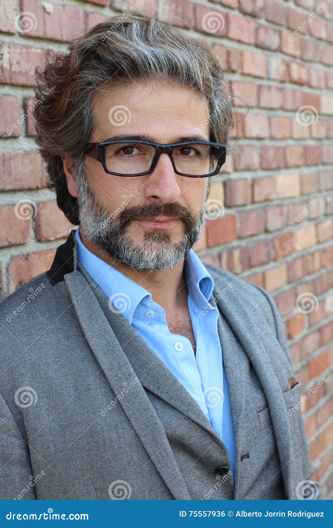 Businessman With Glasses In Classic Suit With Salt And Pepper Hair