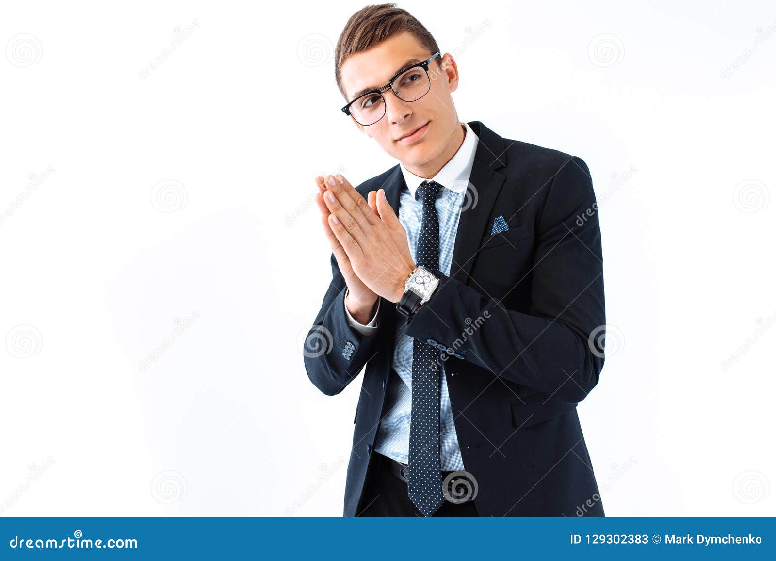 Businessman in Glasses and Suit, Rubbing His Hands, Cunning Hand Stock ...