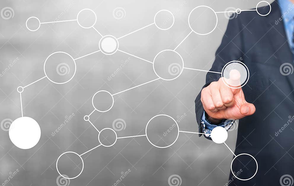 Businessman Hand Drawing Blank Flow Chart on New Modern Computer Stock ...
