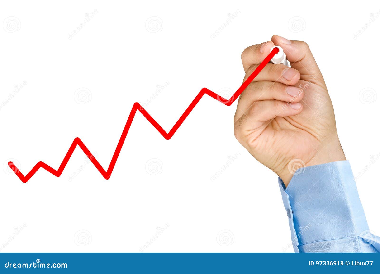businessman hand drawing upward graph