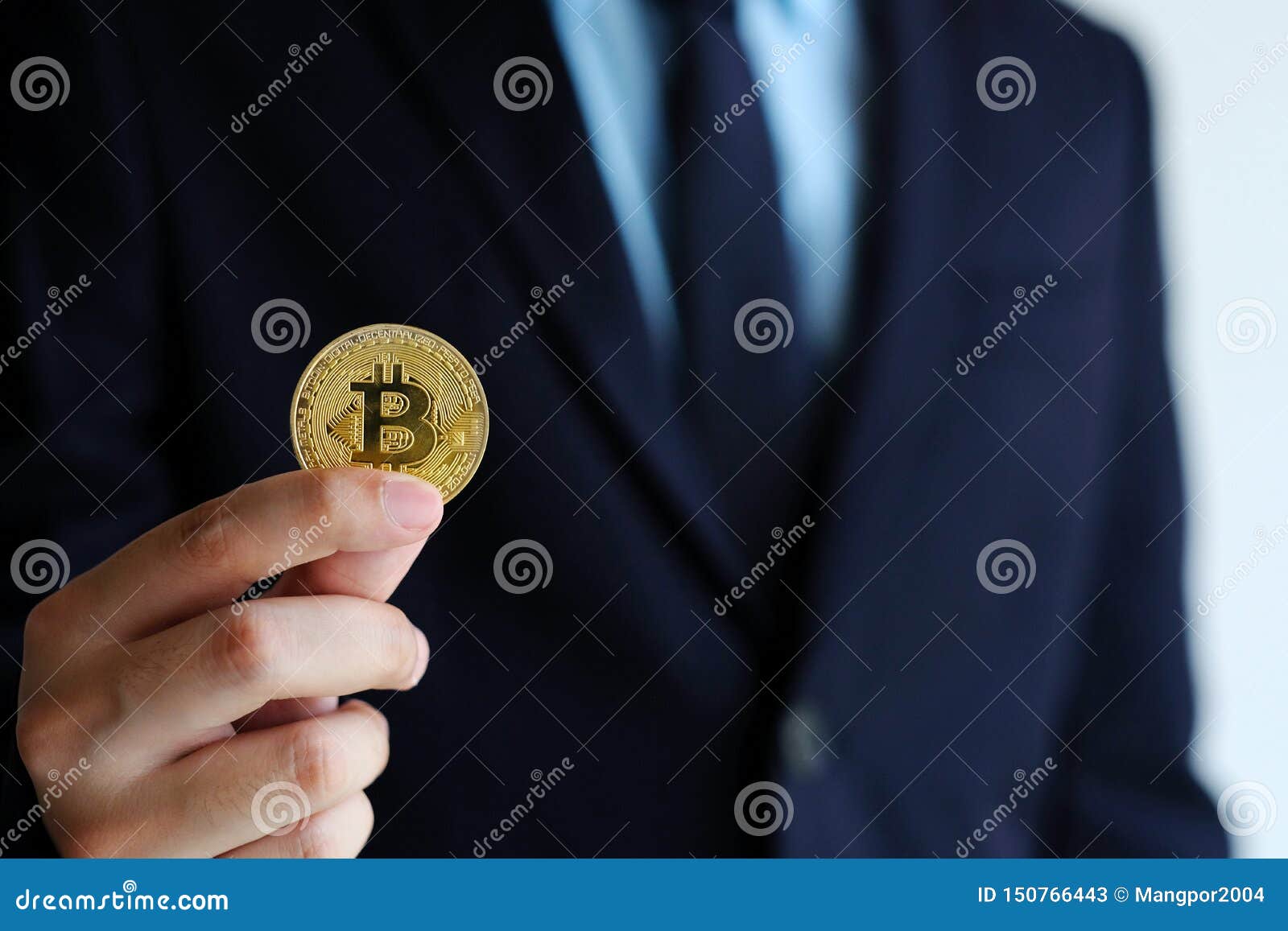 Businessman Hand Holding Bitcoin, Cryptocurrency And Blockchain Concept ...