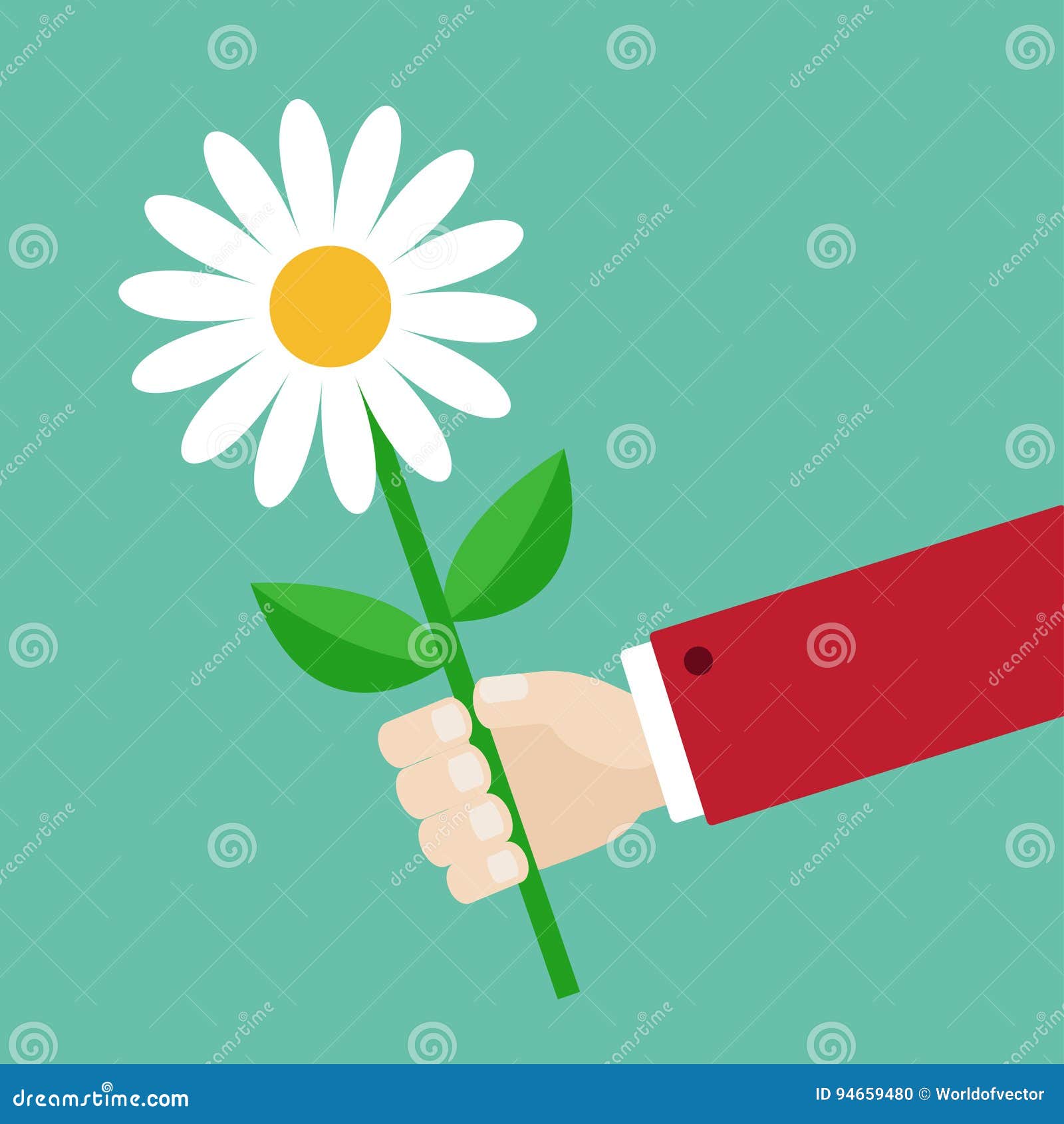 Businessman Hand Holding White Daisy Flower. Giving Gift Concept. Cute Cartoon  Character. Red Suit. Greeting Card. Flat Design Stock Vector - Illustration  of daisy, anniversary: 94659480