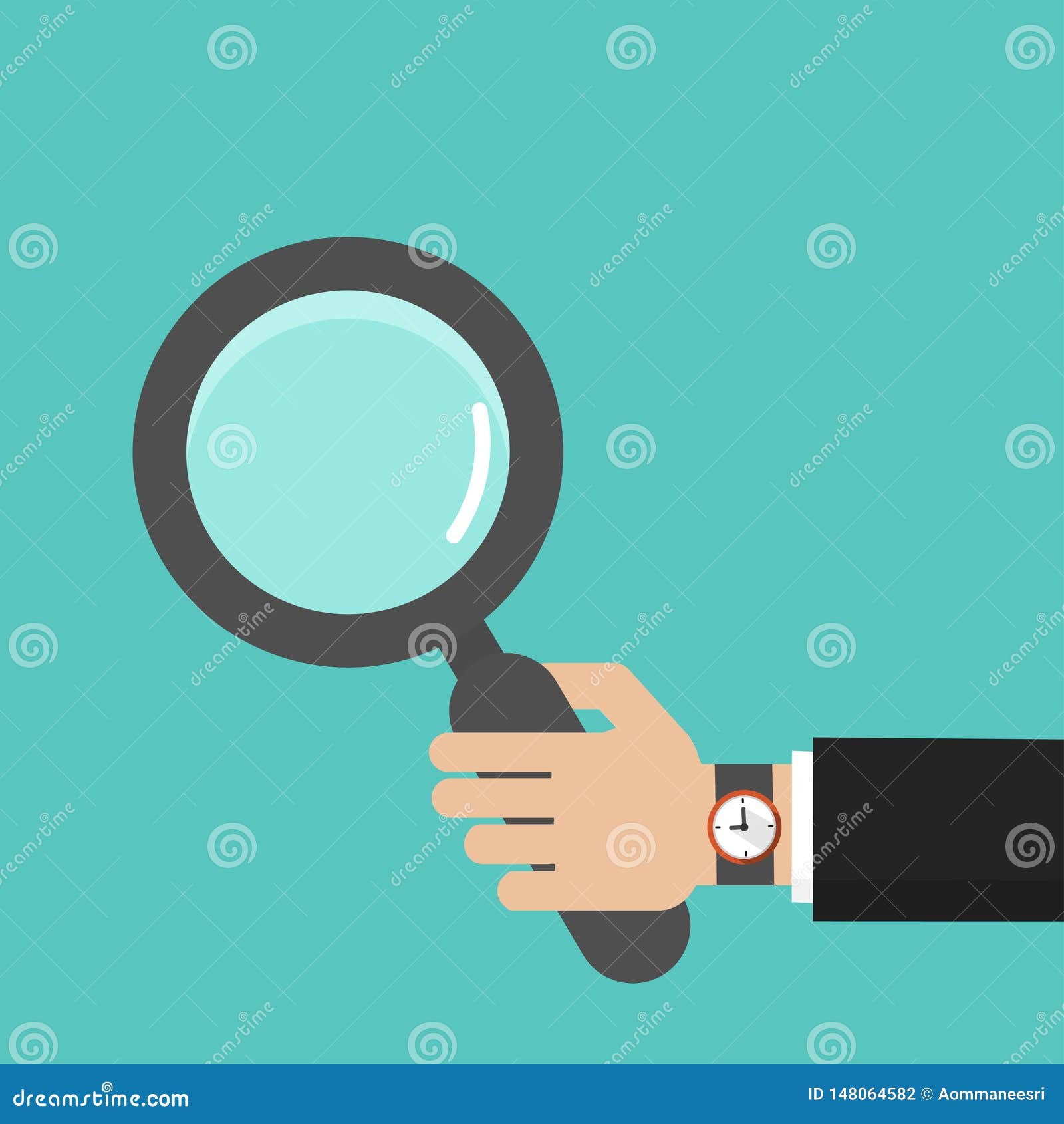 businessman hand with magnifying glass icon   in flat style