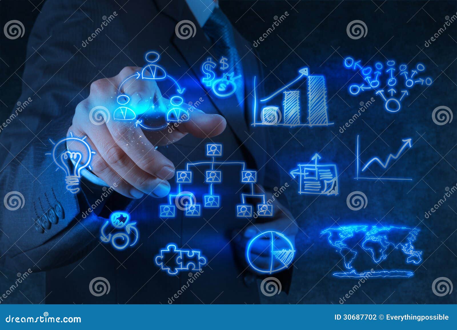 businessman hand points to business strategy