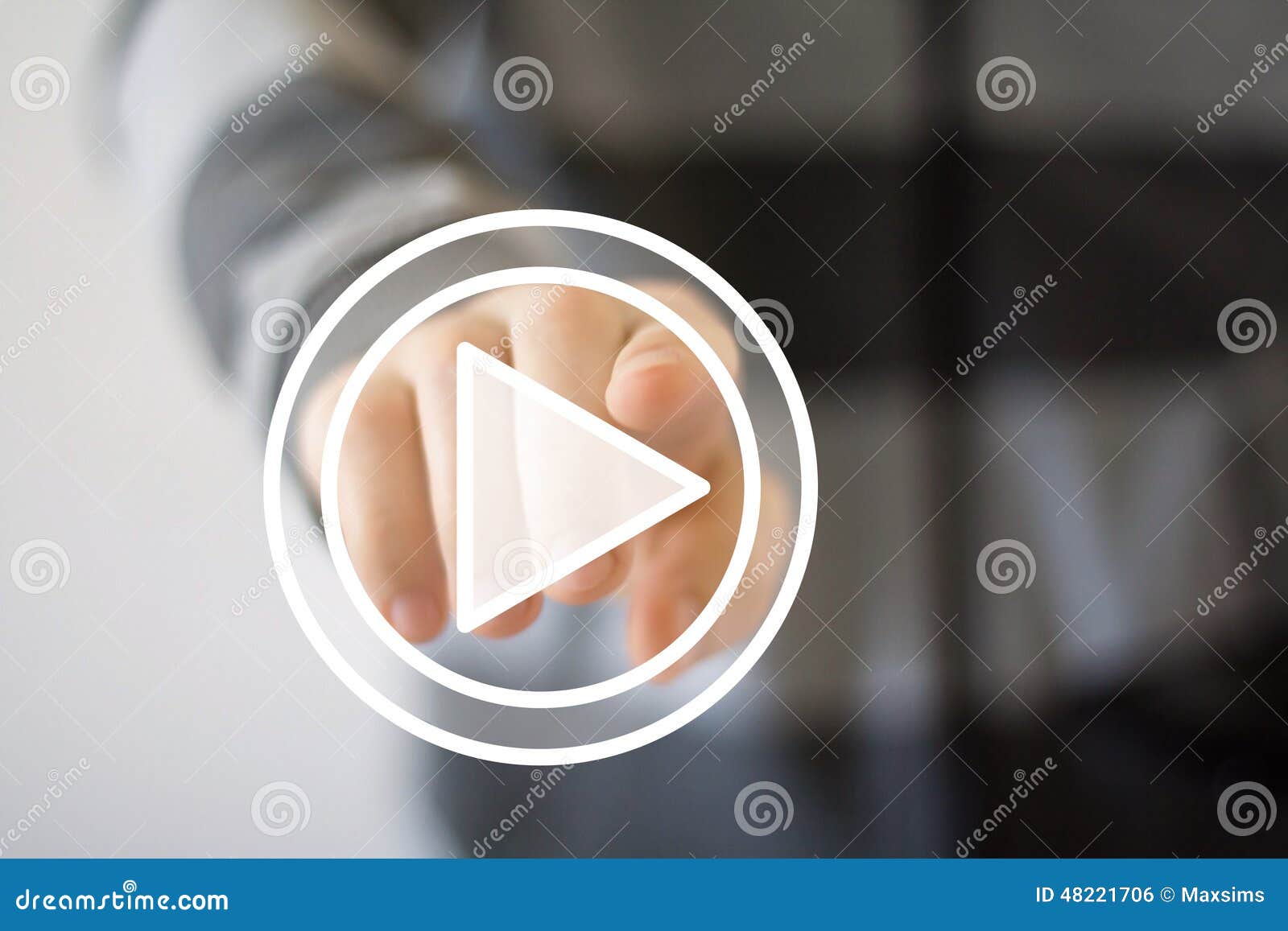 businessman hand press play button icon