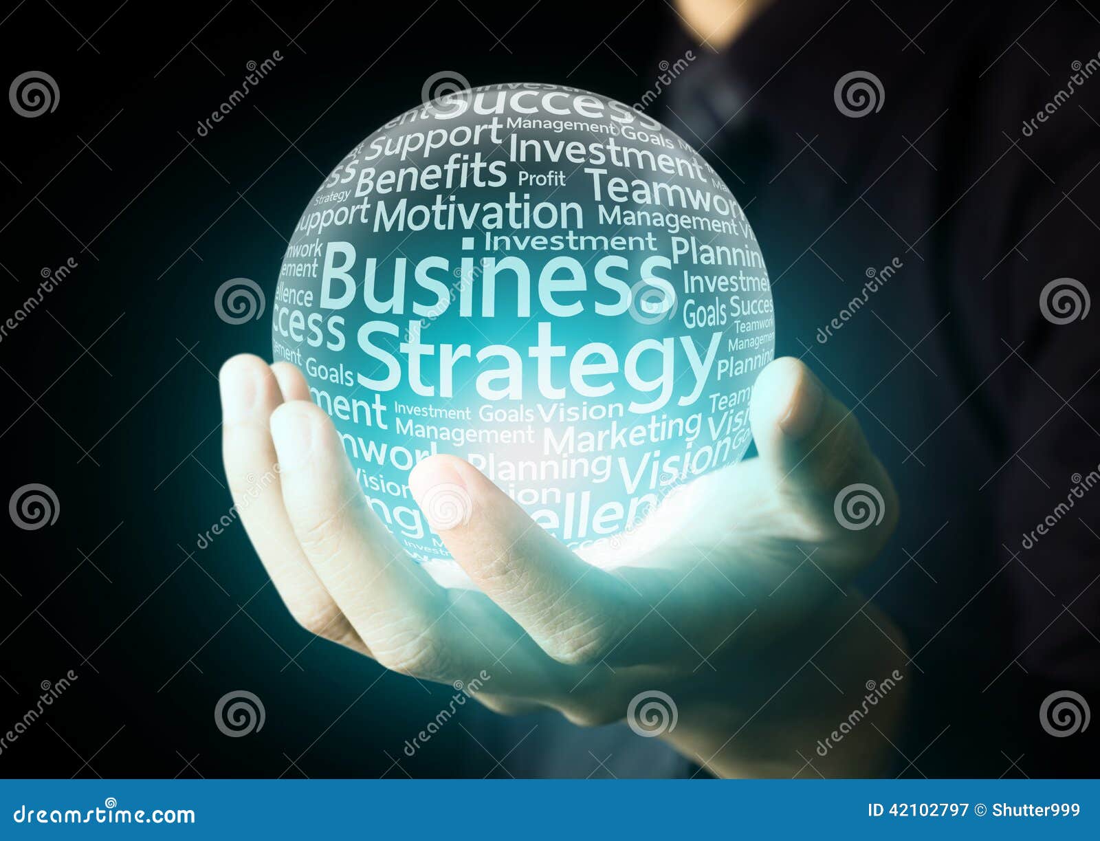 businessman hand showing business strategy word