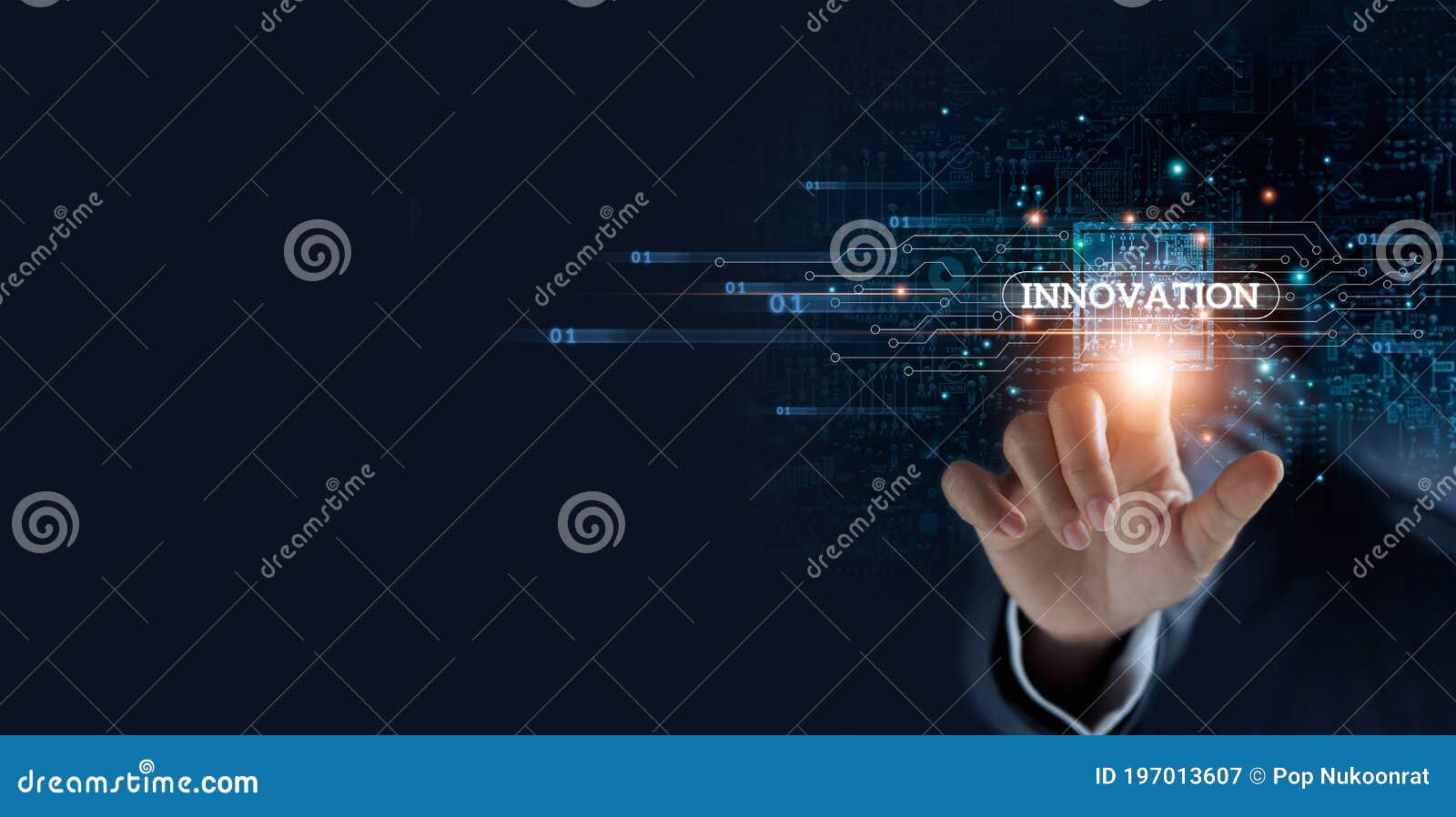 businessman hand touching virtual graphical interface of innovation. idea for digital solution and development, intelligence
