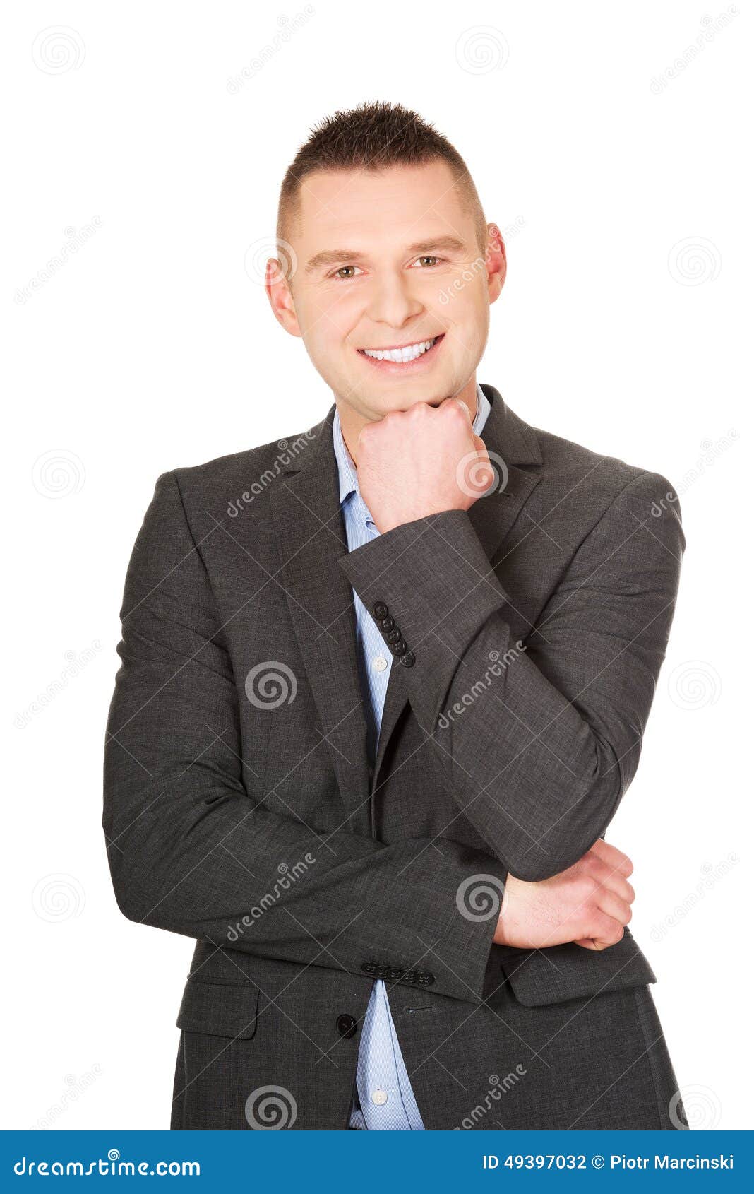 Businessman with Hand Under Chin Stock Photo Image of confident