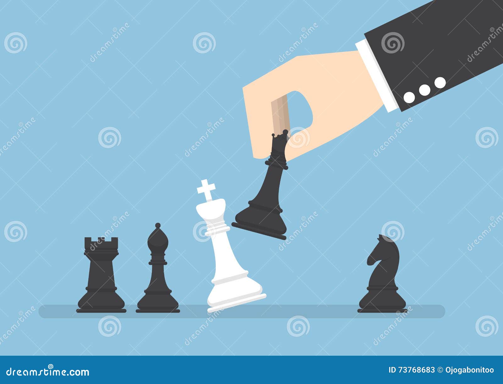 businessman hand use black queen checkmate the white king