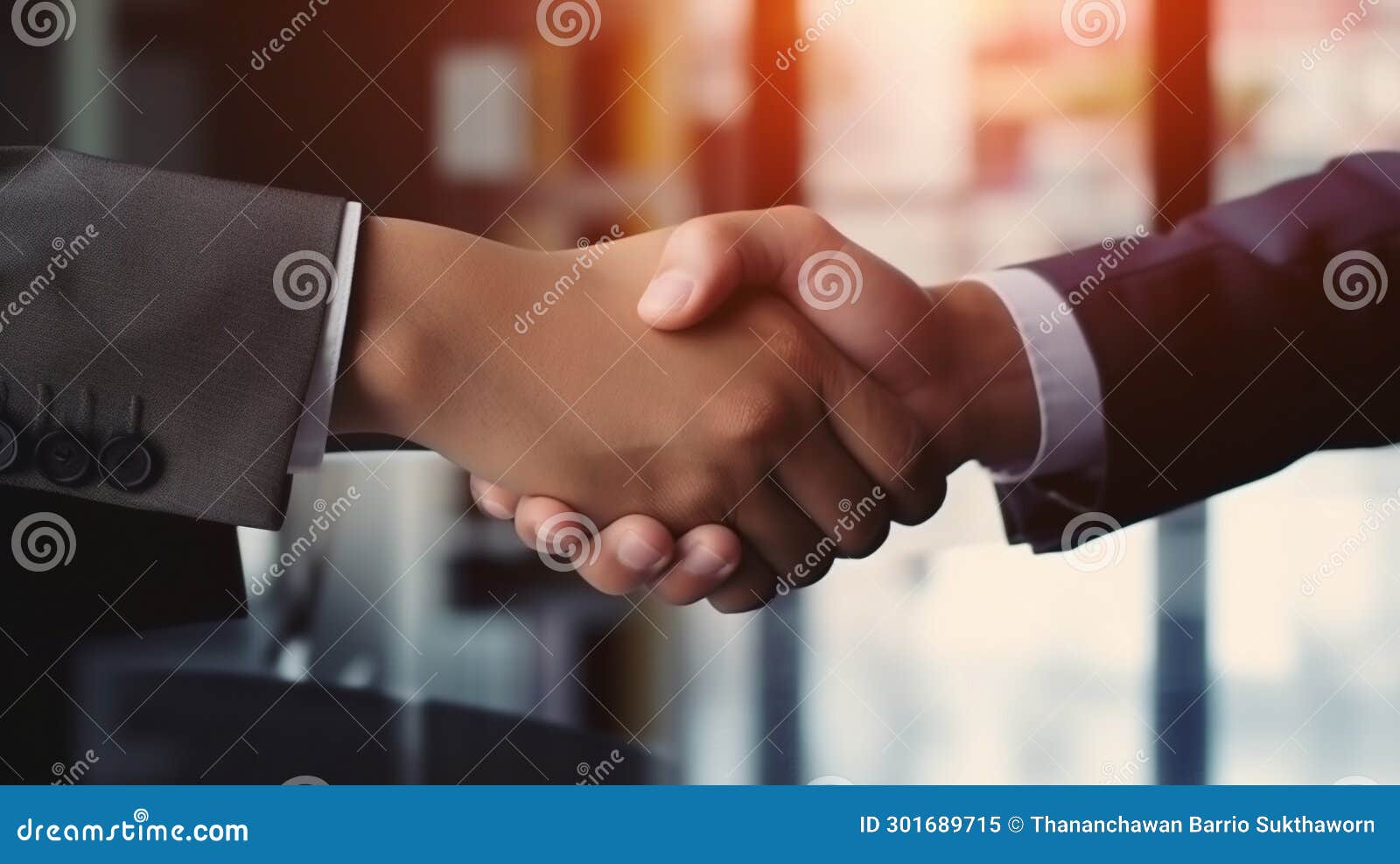 businessman handshake close up hand palm. ai genarative.